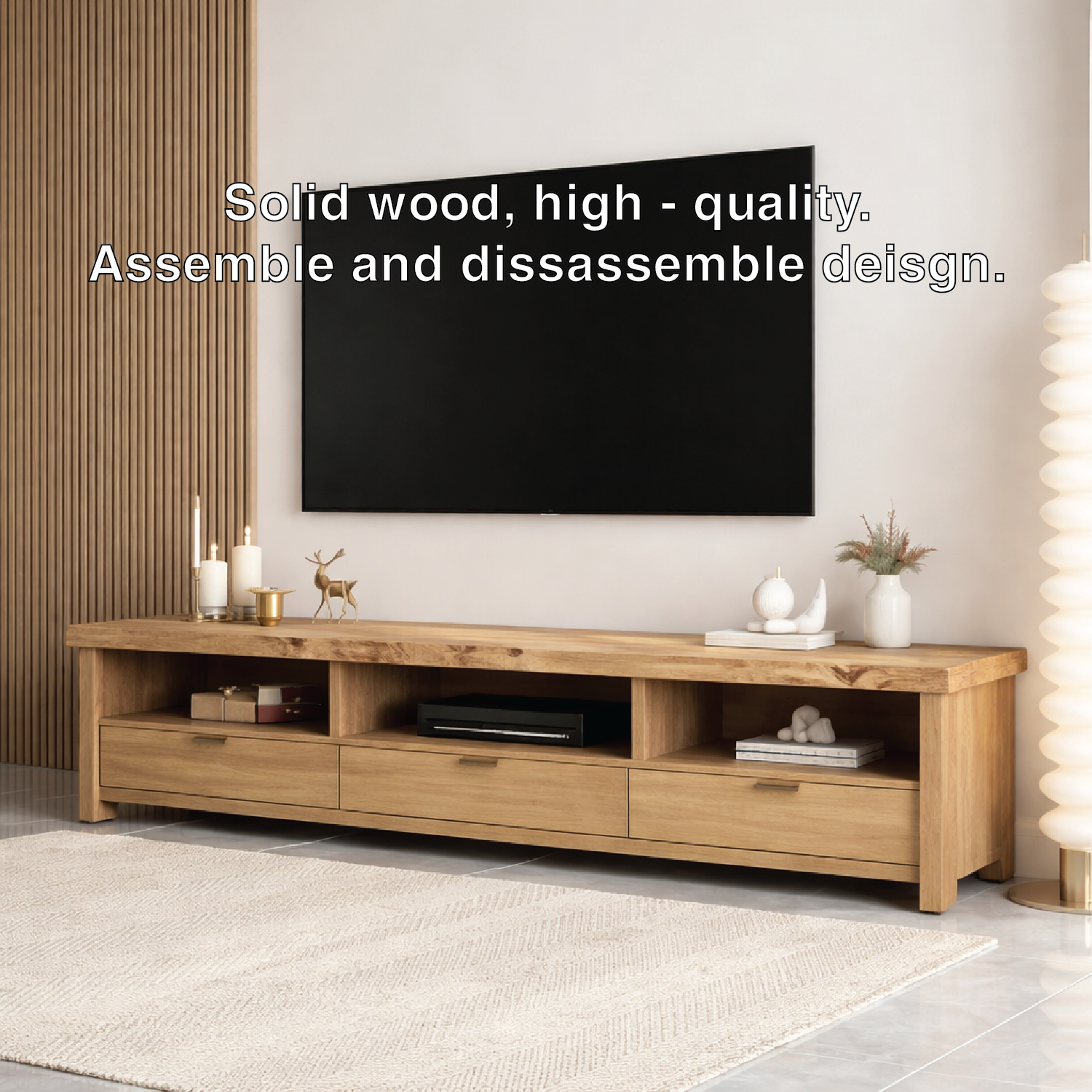 Mid Century Solid Wood TV Stand Long Media Console Storage Entertainment Cabinet