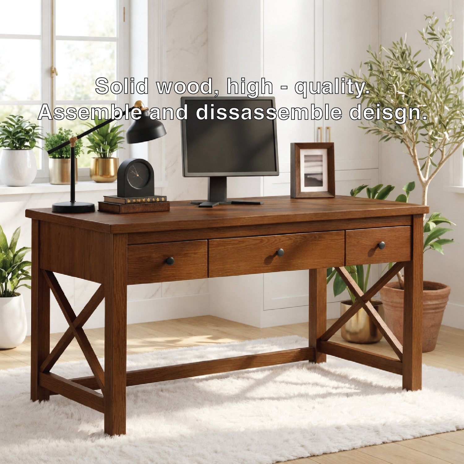 Modern Writing Desk with Drawers Home Office Work Table Minimal Computer Desk Design