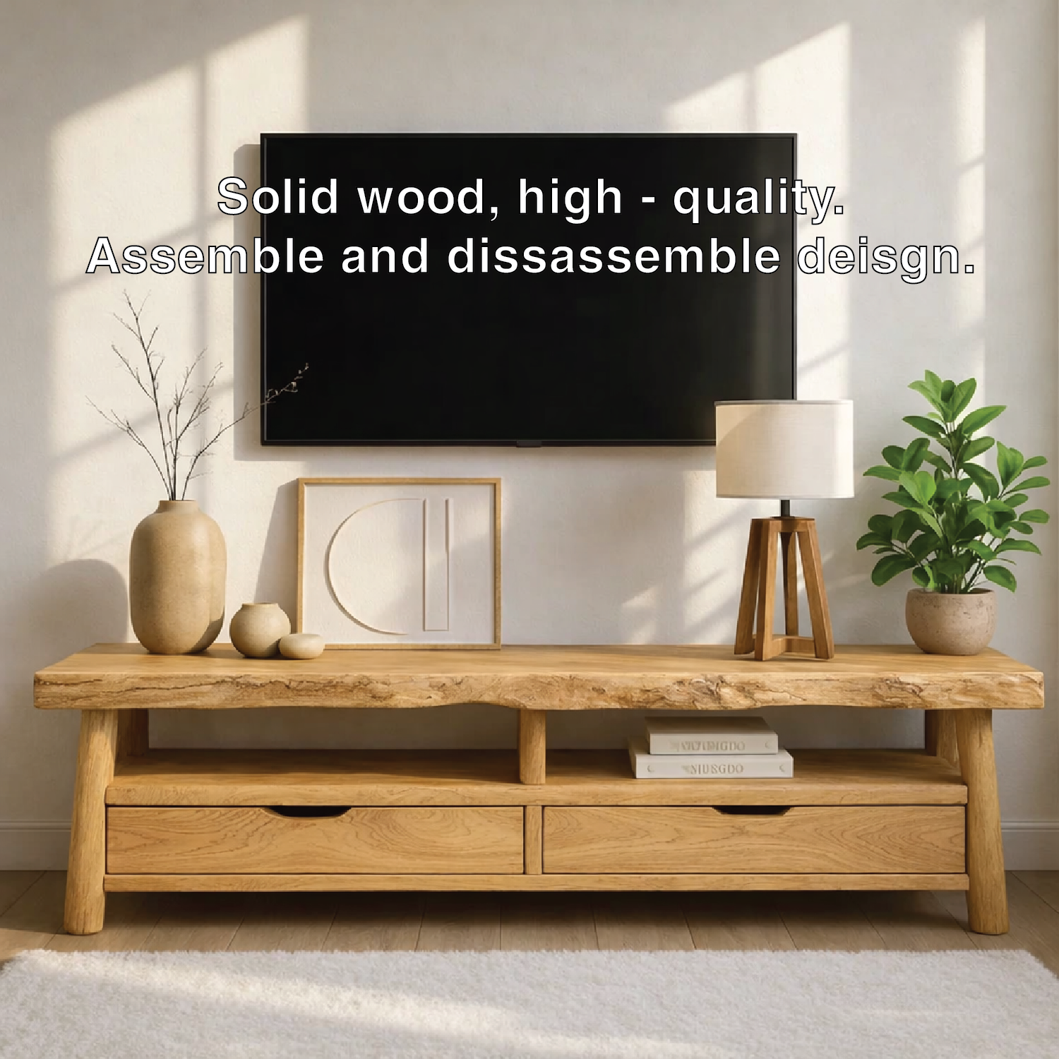 Rustic Wood TV Stand With Drawers and Open Shelf Long Media Console Entertainment Center