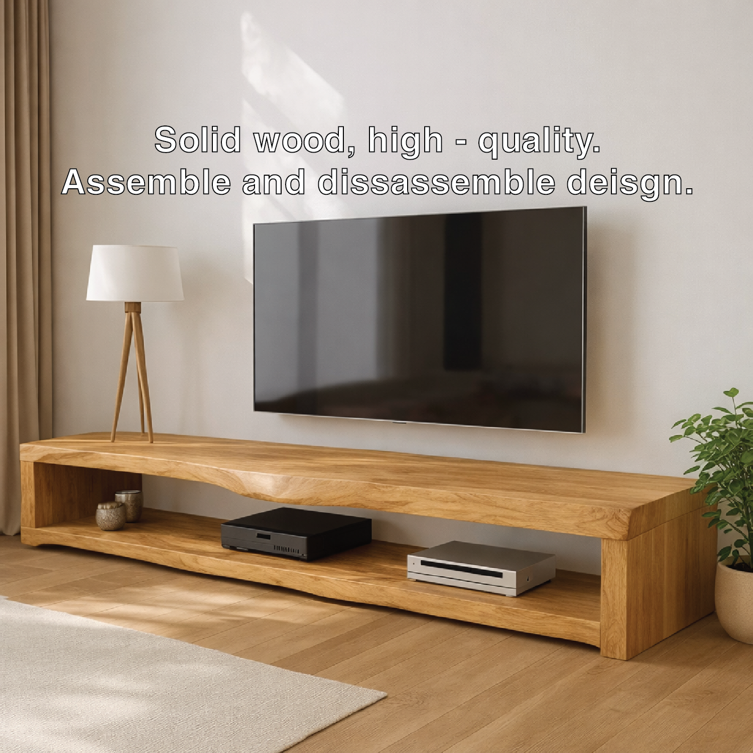 Solid Wood Live Edge TV Stand Long Oak Media Console Rustic Low Profile Entertainment Unit
