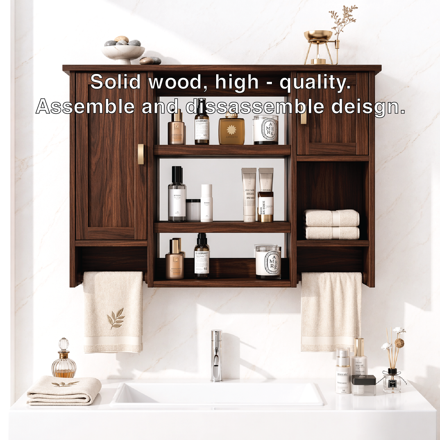 Floating Bathroom Cabinet, Wall-Mounted Vanity Storage Shelf With Towel Bars Unit