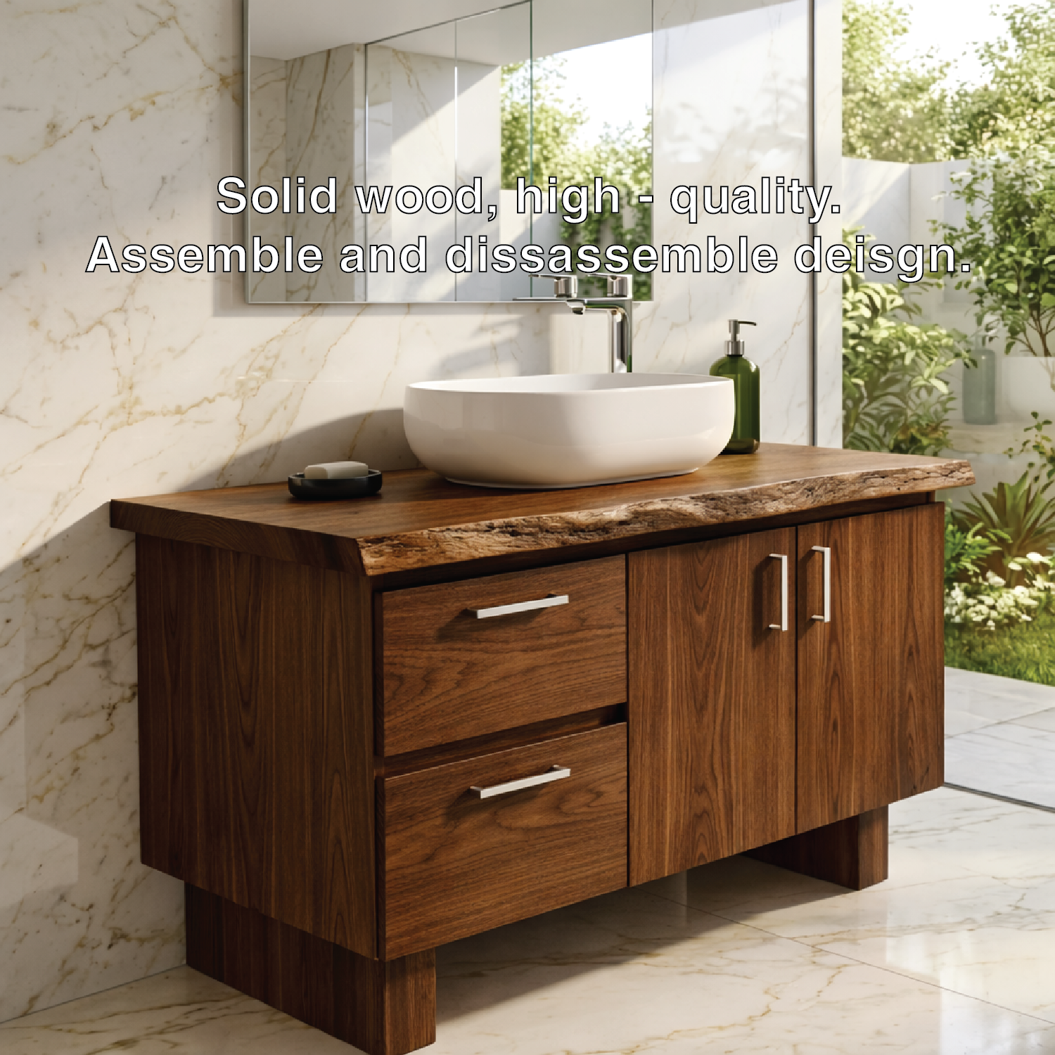 Solid Wood Bathroom Vanity with Sink, Freestanding Storage Cabinet for Modern Bath