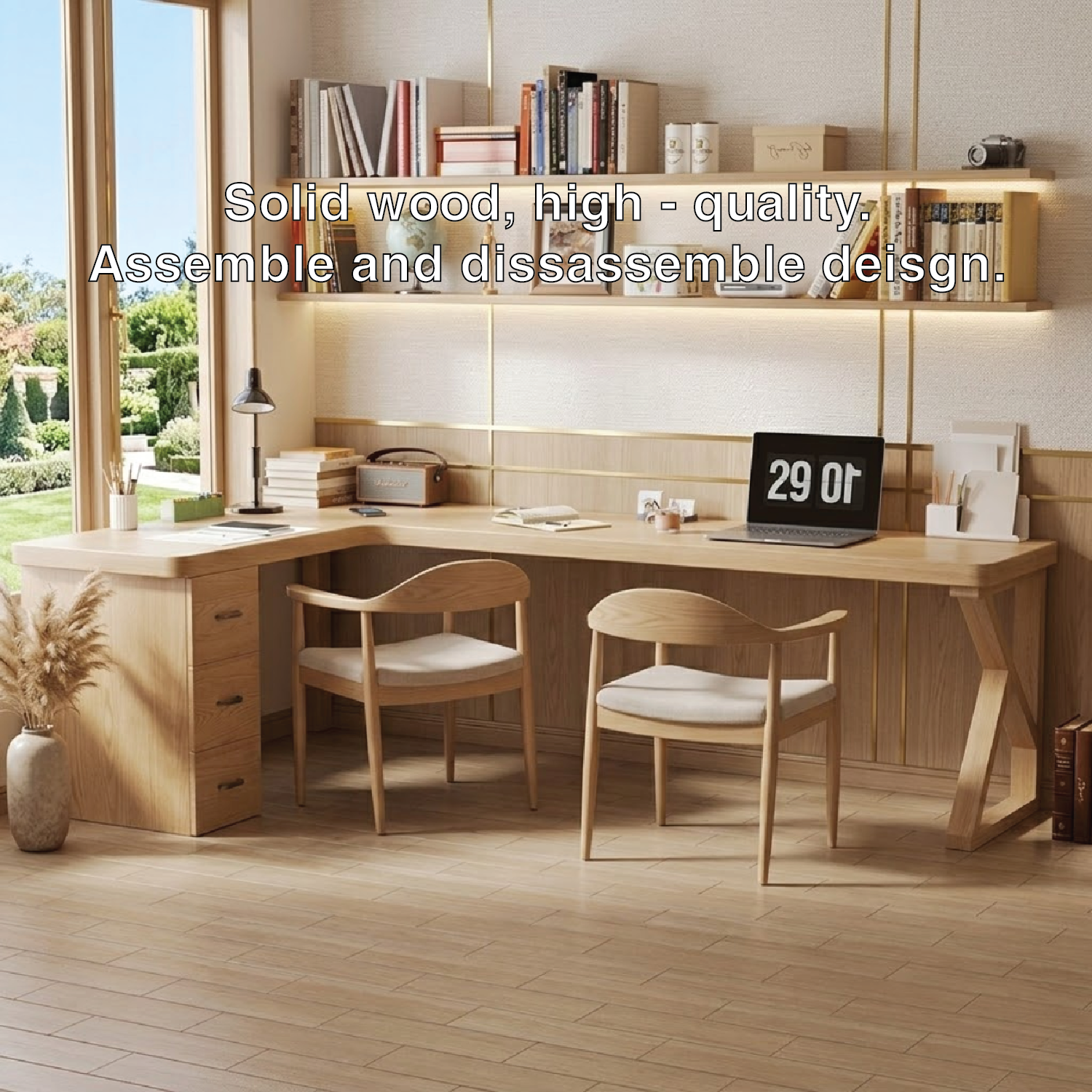 Modern L-Shaped Wooden Desk with Storage for Home Office or Study
