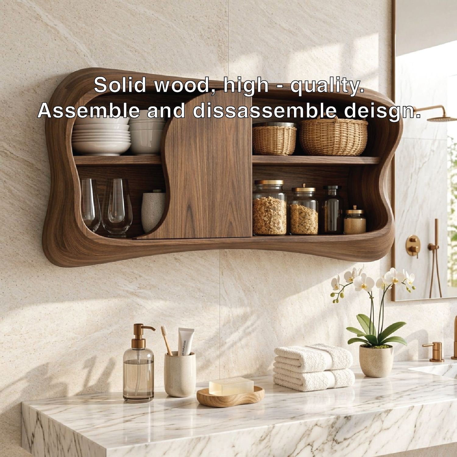 Floating Bathroom Cabinet, Modern Organic Wall Mounted Vanity Storage Organizer Unit