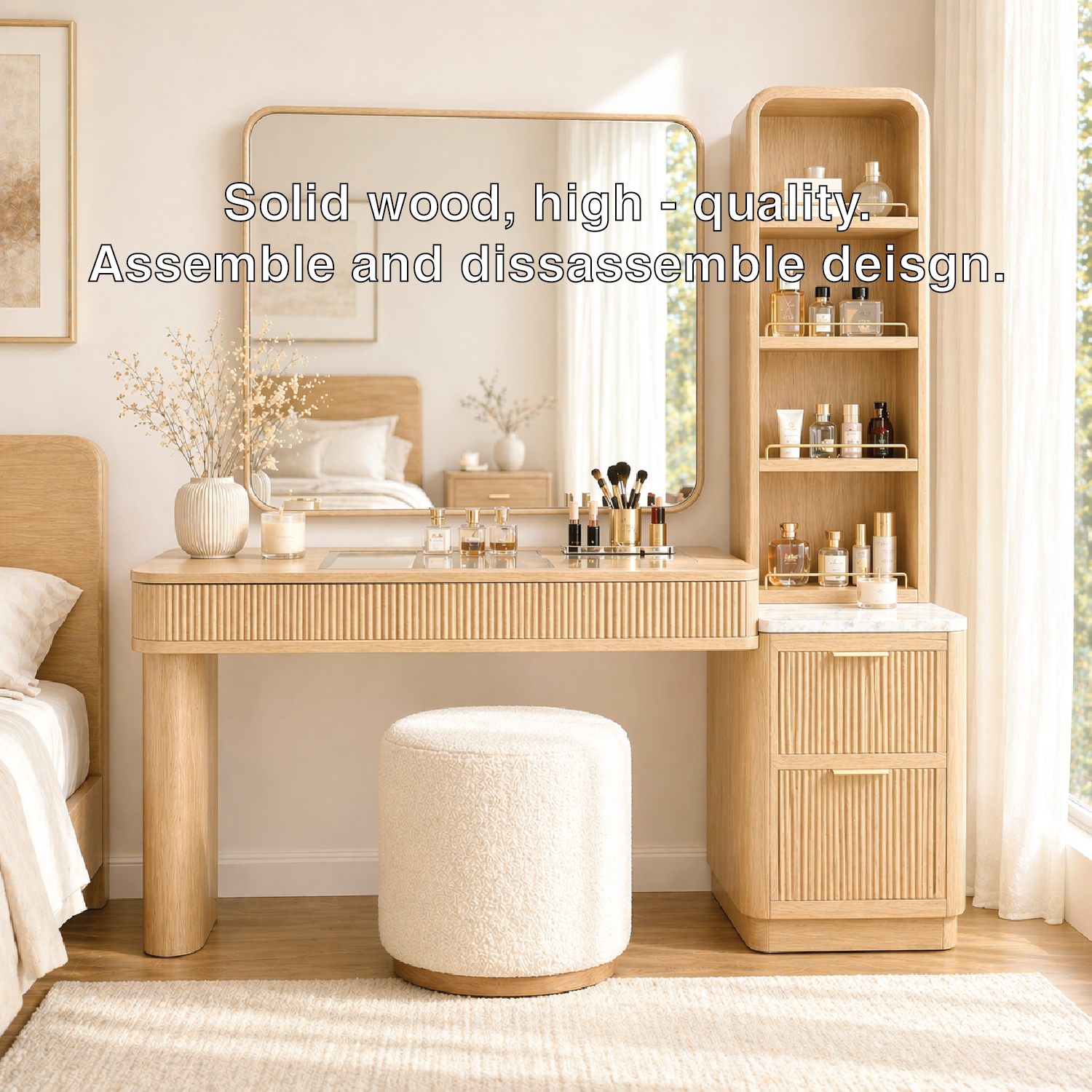 Modern Makeup Vanity Desk With Mirror Storage Shelves Dressing Table Bedroom Set
