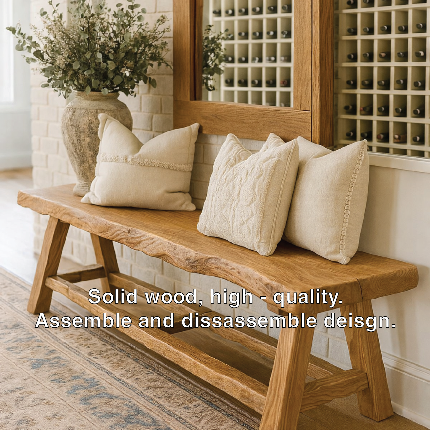 Live Edge Solid Wood Bench, Rustic Handmade Entryway and Dining Seat