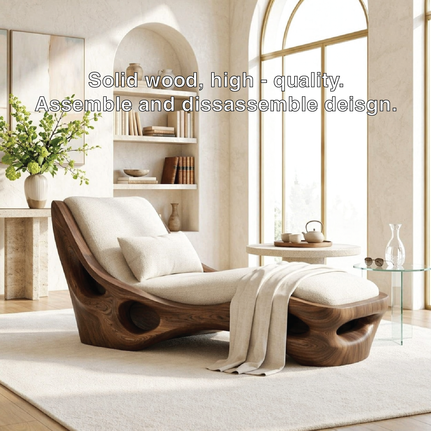 Modern Sculptural Chaise Lounge Chair, Curved Minimalist Statement Furniture Decor