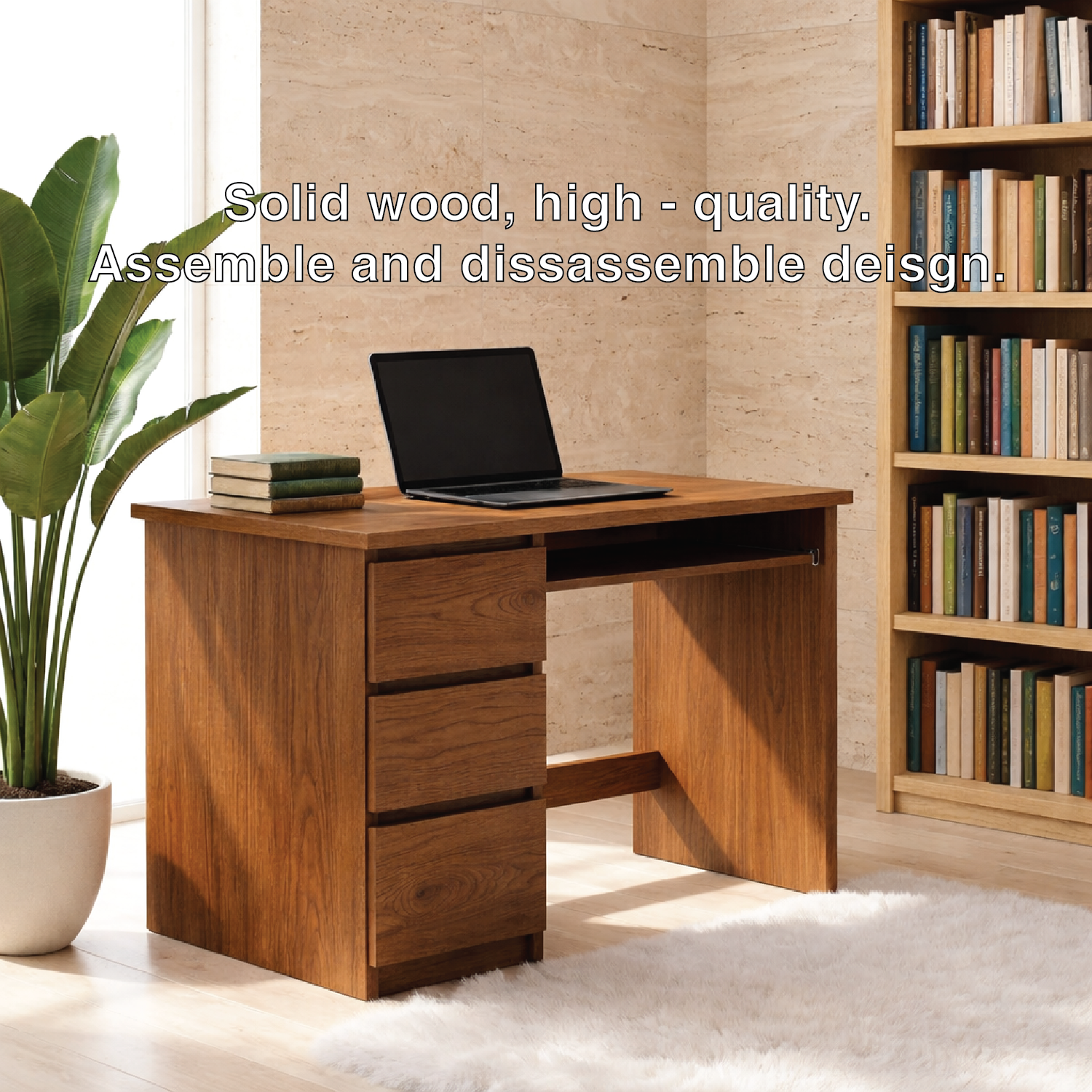 Modern Office Desk with Storage Drawers Compact Writing Desk Home Workspace Table