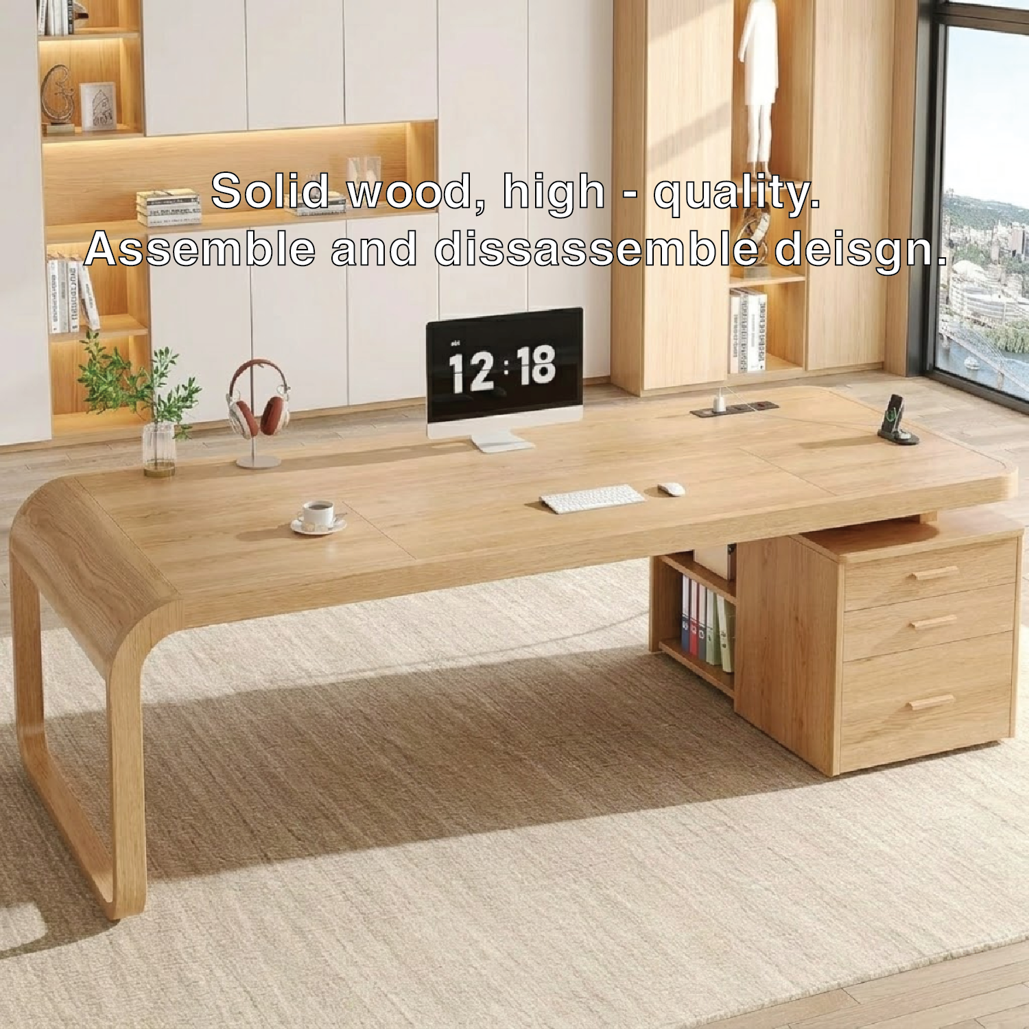 Large Executive Work Desk with Drawers, Modern Office Table, Home Study Computer Writing Desk