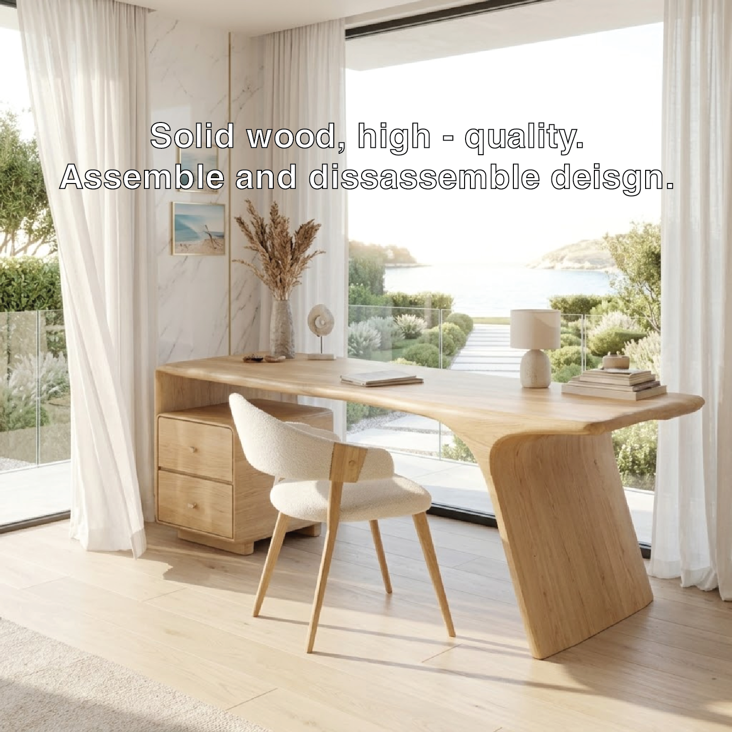 Modern Executive Writing Desk with Drawers and Shelf Home Office Work Table Design