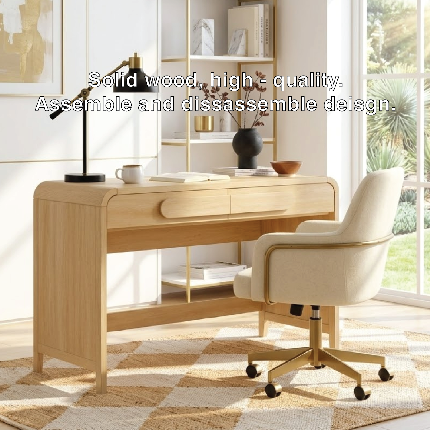 Modern Writing Desk with Storage Drawers and Open Shelf Home Office Desk