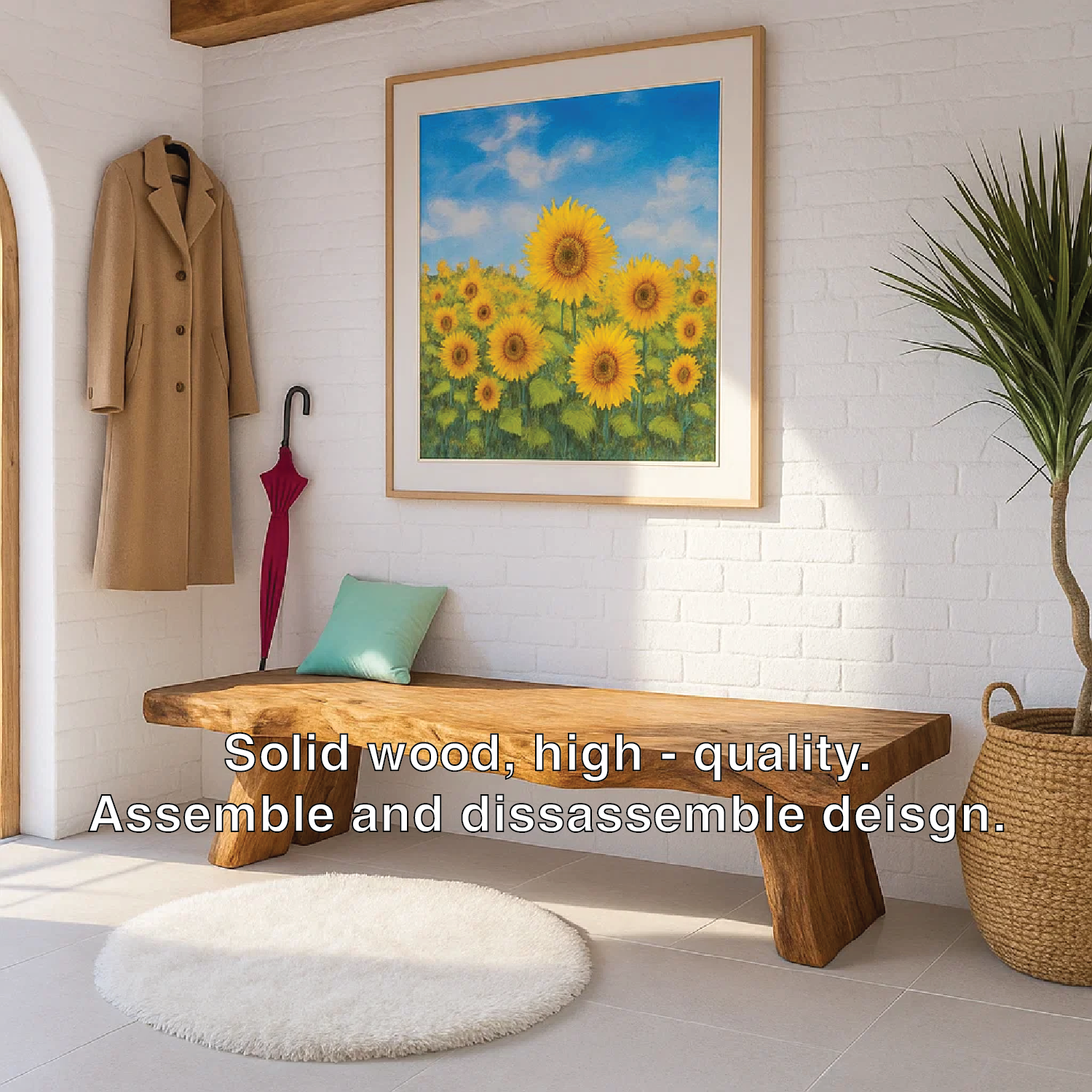 Solid Wood Entryway Bench with Sculptural Legs, Handmade Rustic Hallway Seat
