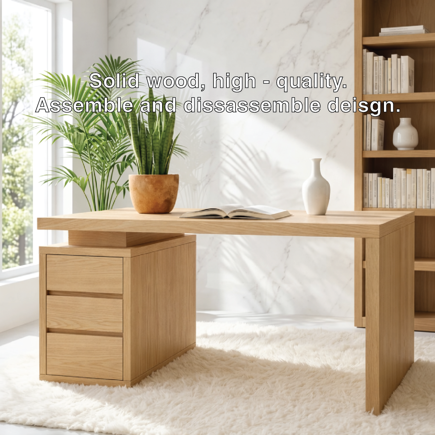Modern Minimalist Office Desk with Drawer Storage Wooden Writing Computer Table