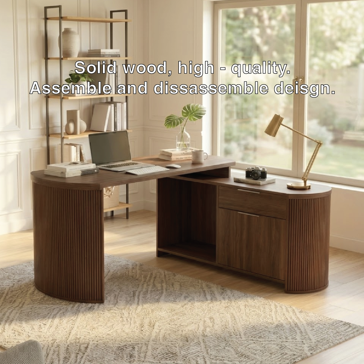 Modern L-Shaped Desk with Elegant Wood Finish for Home Office or Study