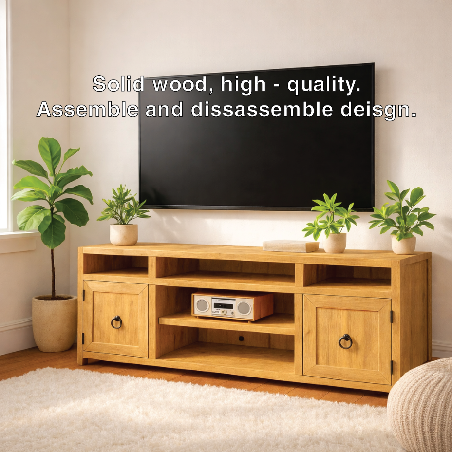 Mid Century Solid Wood TV Stand Modern Media Console Entertainment Center Cabinet
