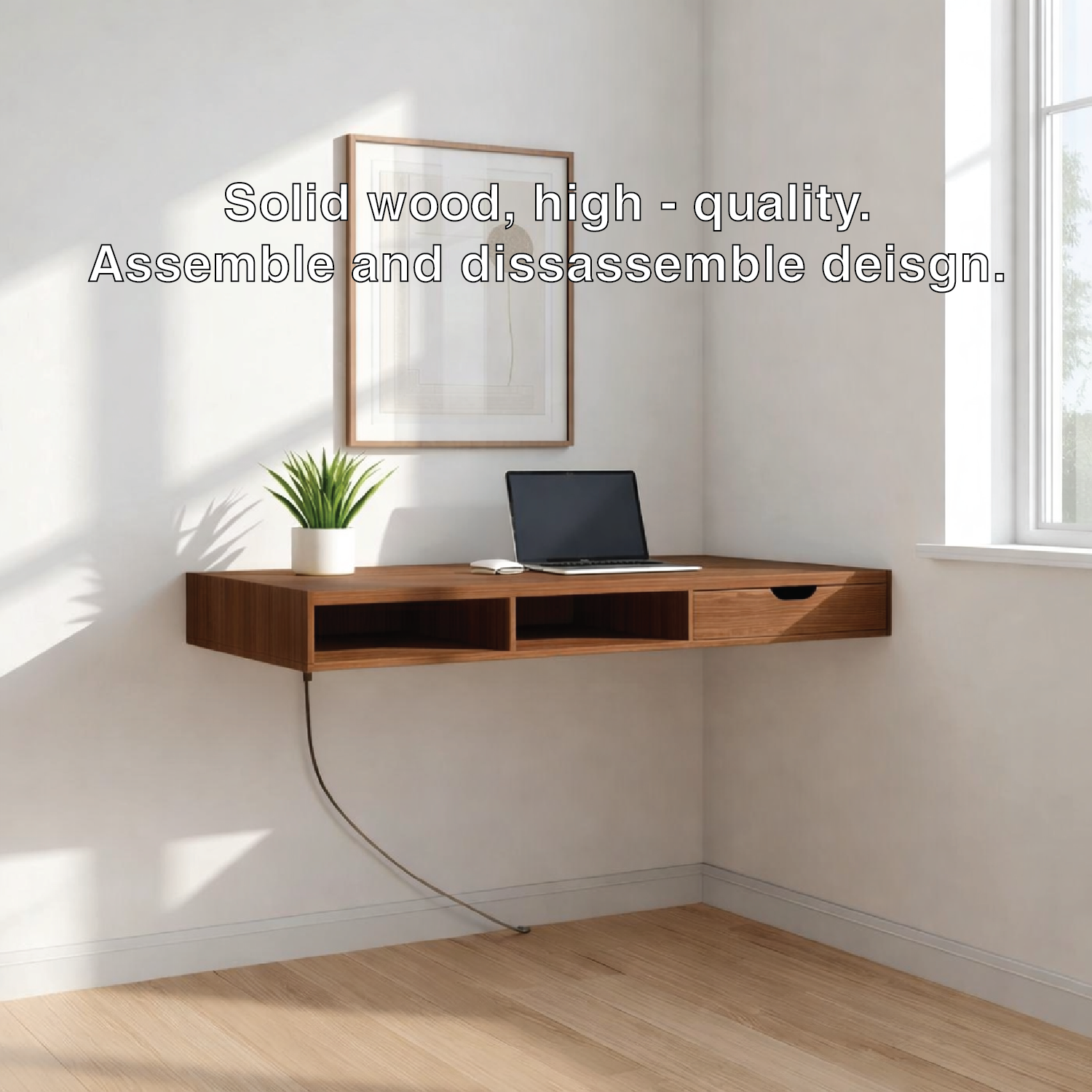 Floating Corner Desk – Minimal Walnut Wall Workstation