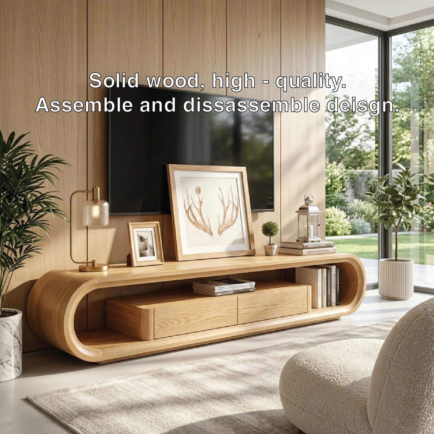 Modern Curved Entertainment Console, Sculptural TV Stand for Luxury Living Rooms