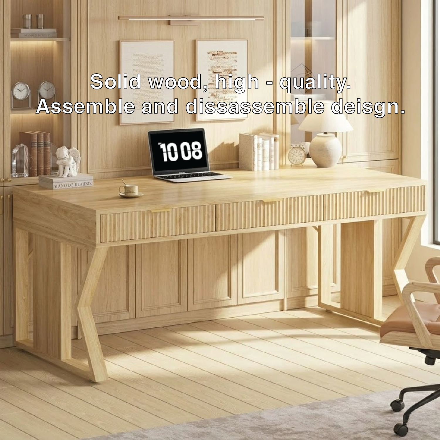 Modern Executive Writing Desk, Large Office Table, Home Study Work Desk with Clean Lines
