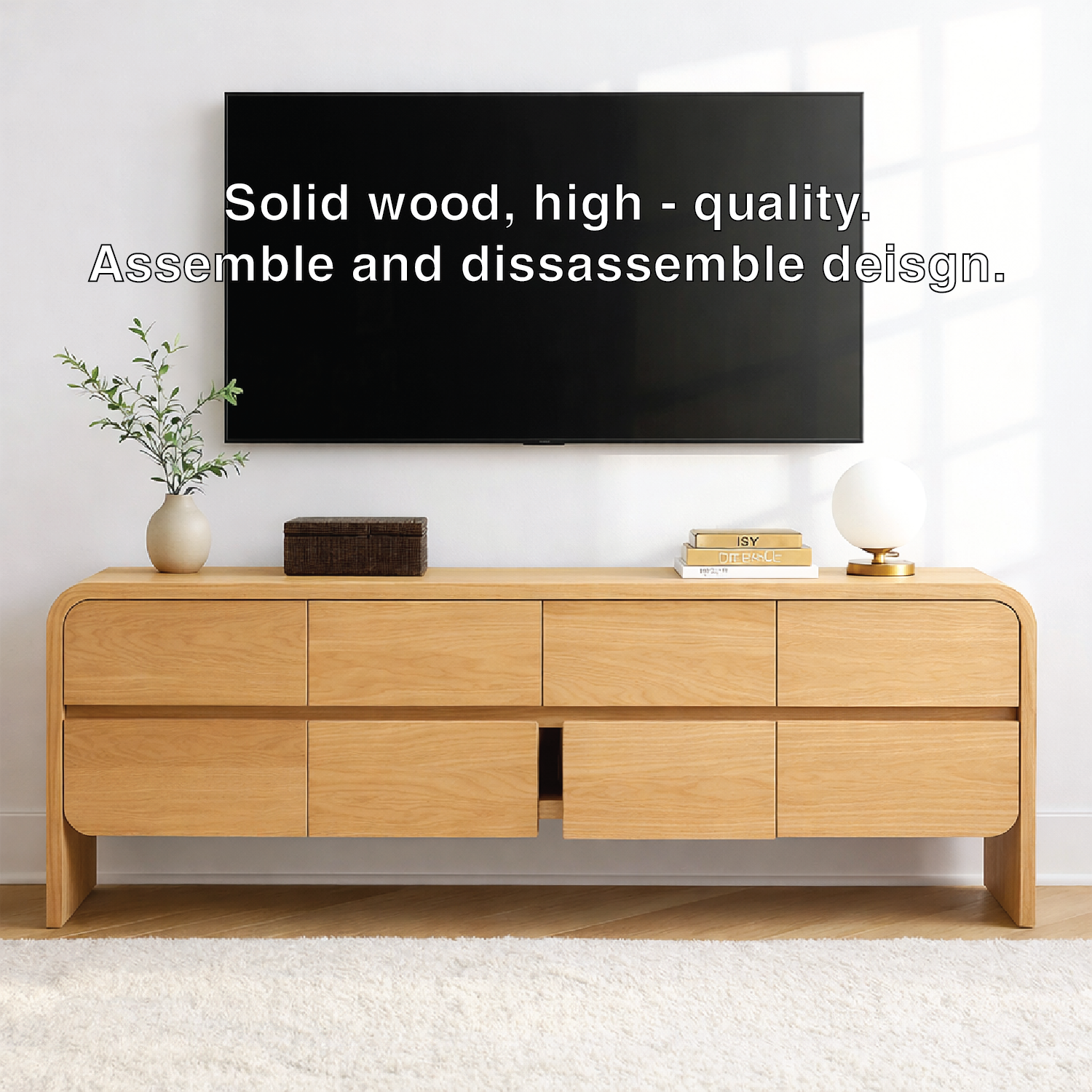 Modern Wood TV Stand With Storage Drawers Long Media Console Minimalist Entertainment Center