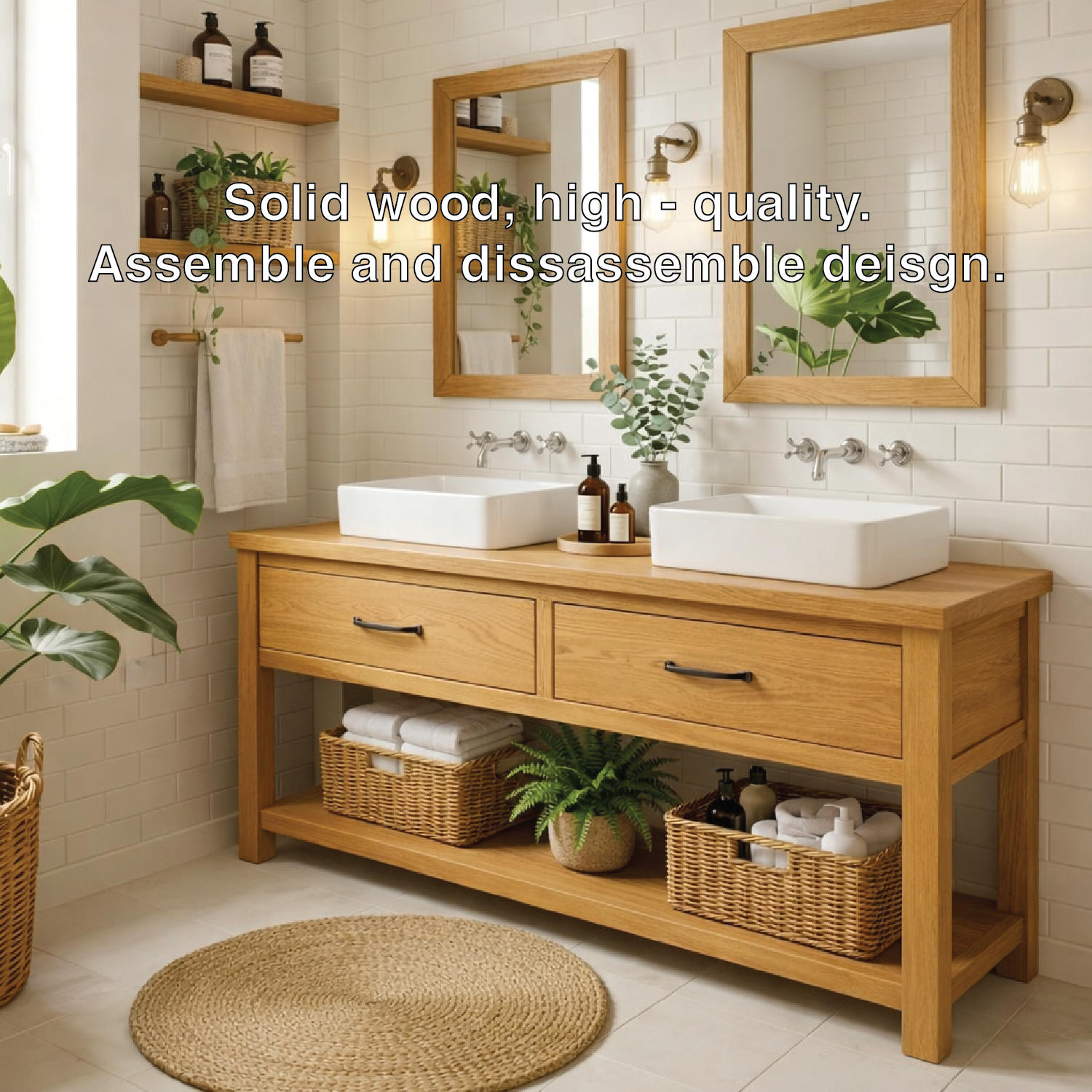 Modern Farmhouse Bathroom Vanity Cabinet Double Sink Base Wood Bathroom Console Storage