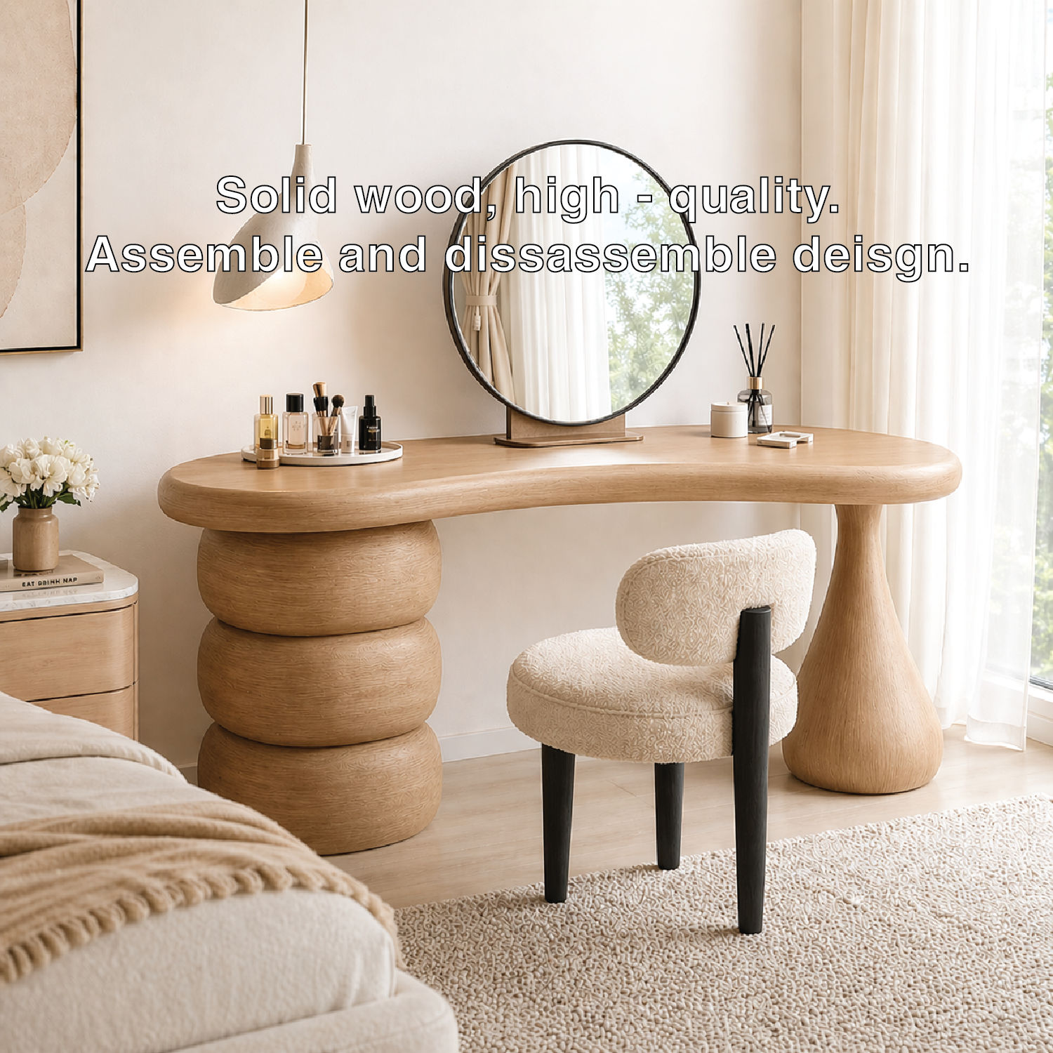 Modern Makeup Vanity Desk With Mirror Sculptural Dressing Table Bedroom Furniture Set