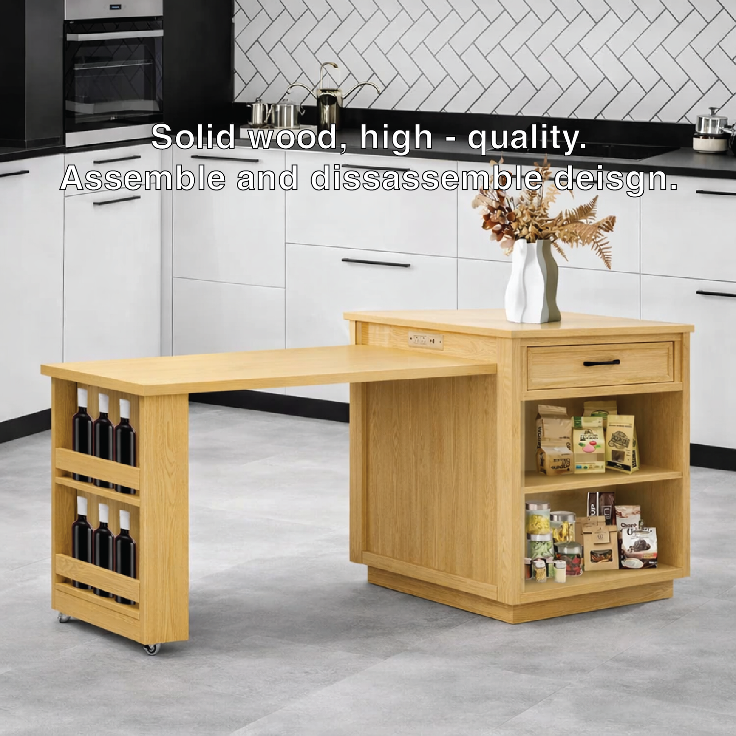 Rolling Kitchen Island with Extendable Table, Storage Cabinet, Modern Prep Station for Dining Space