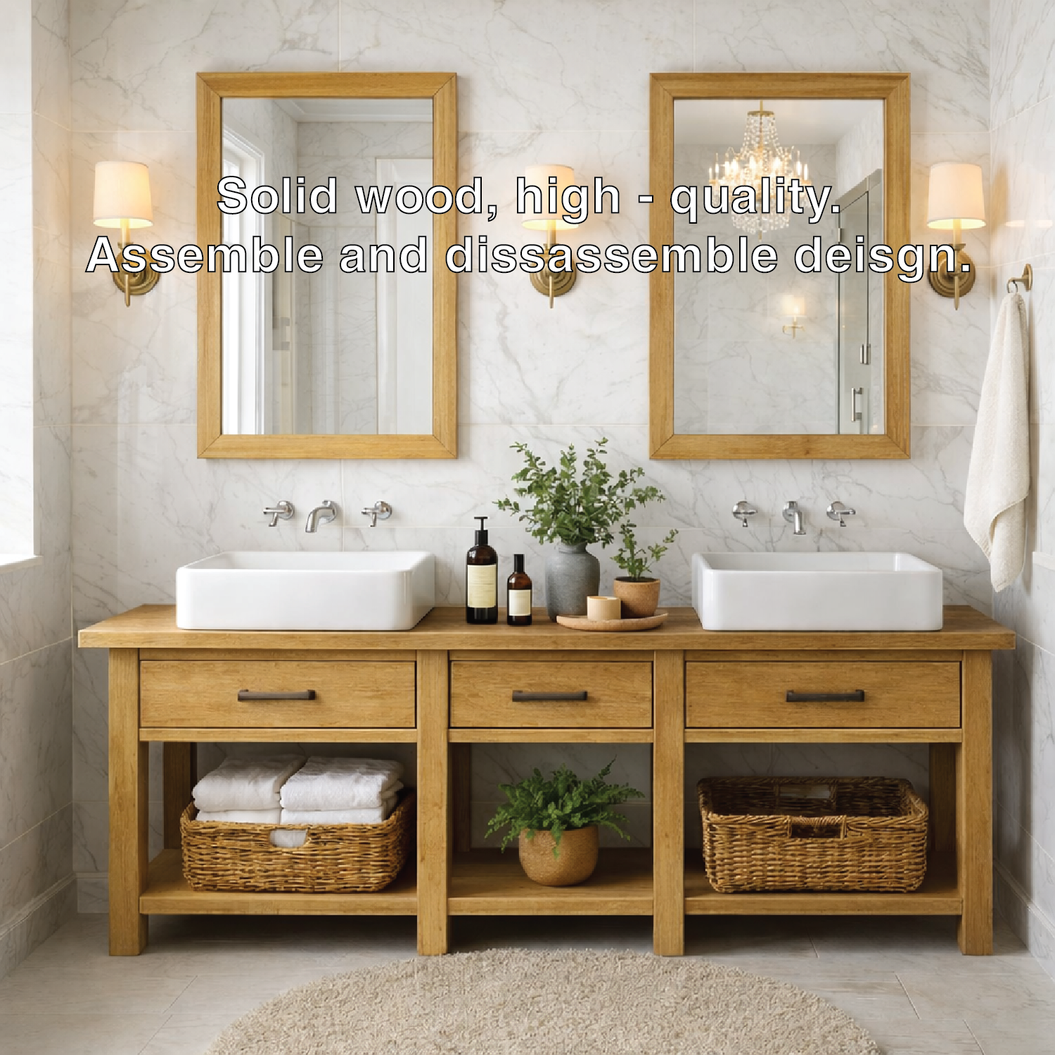 Modern Farmhouse Double Bathroom Vanity Cabinet Wood Vanity Base With Drawers Storage
