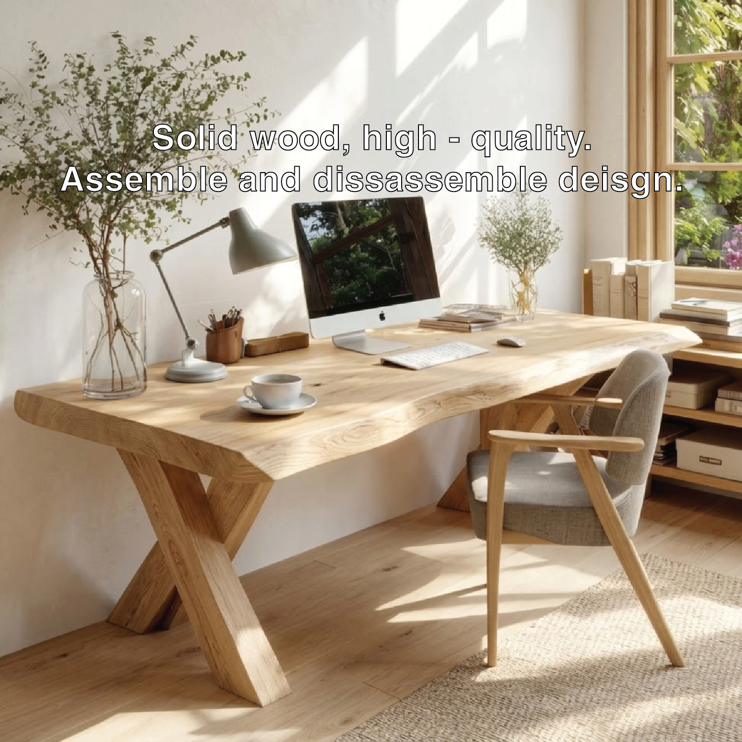 Modern Writing Desk with X Frame Legs Home Office Work Table Minimal Design