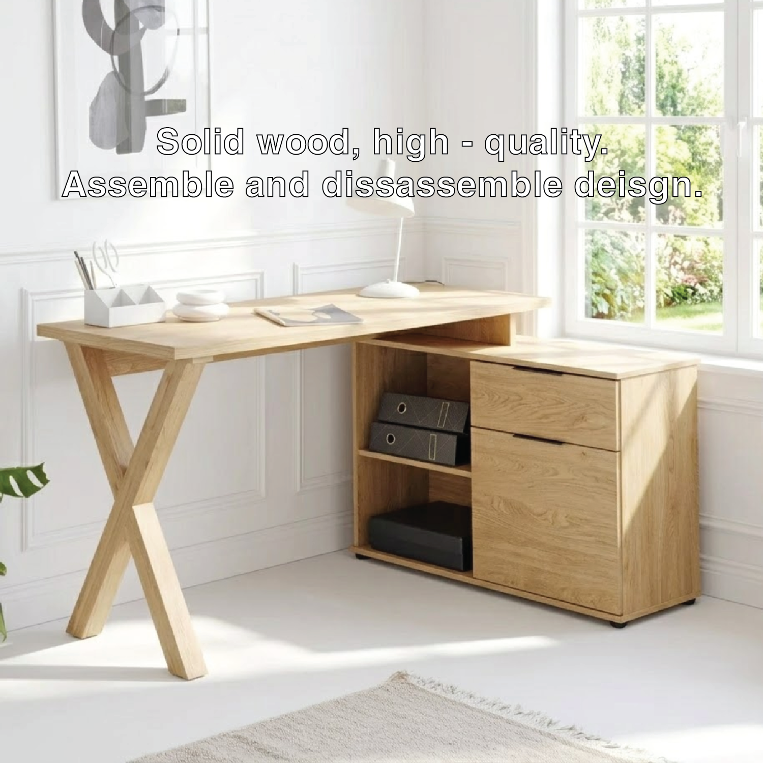 Modern Corner Desk with Storage Drawers and Open Shelf Home Office Work Table