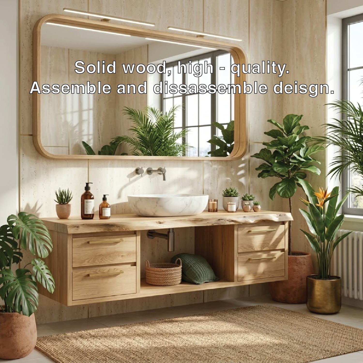 Floating Bathroom Vanity with Natural Wood Finish and Modern Design, Stylish Storage Solution