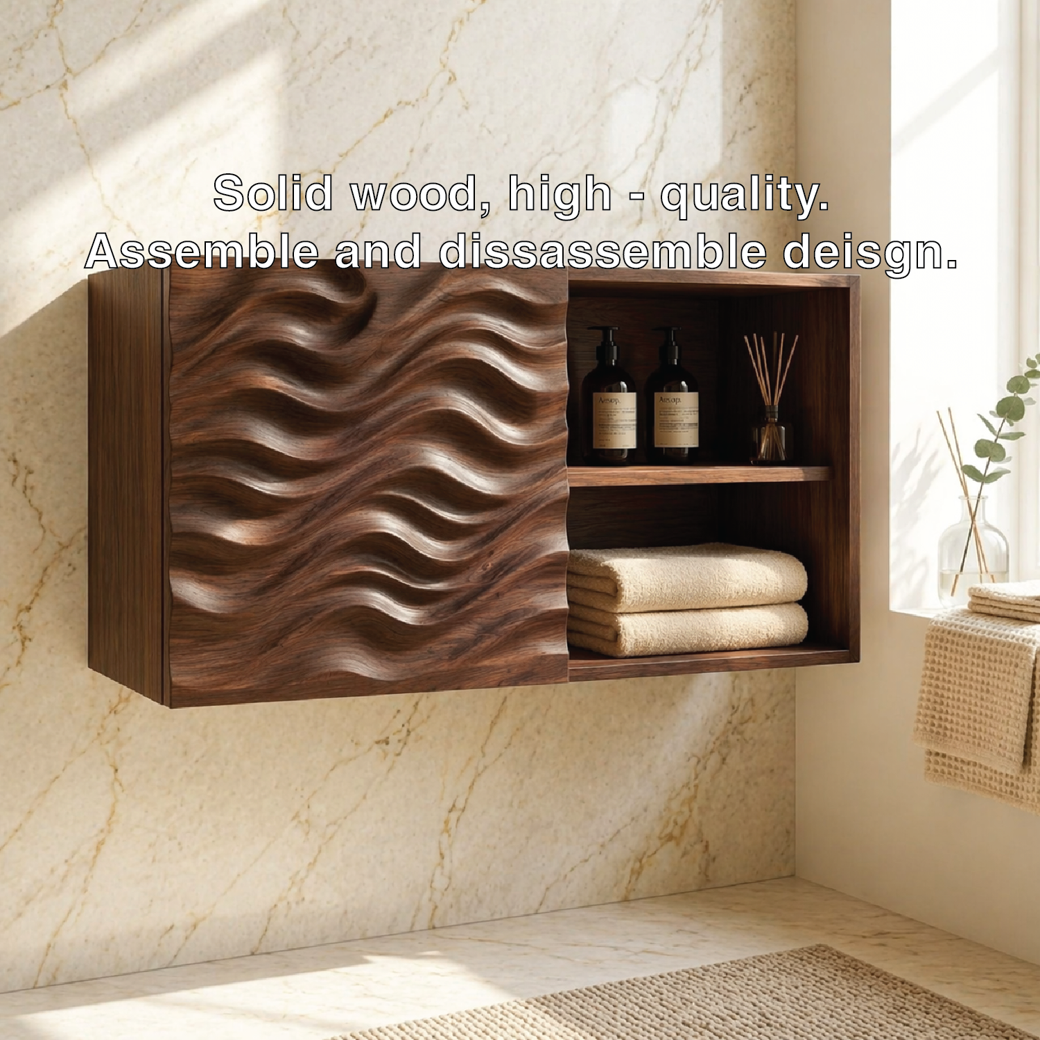 Floating Bathroom Cabinet, Modern Wavy Wall Mounted Vanity Storage Shelf Organizer