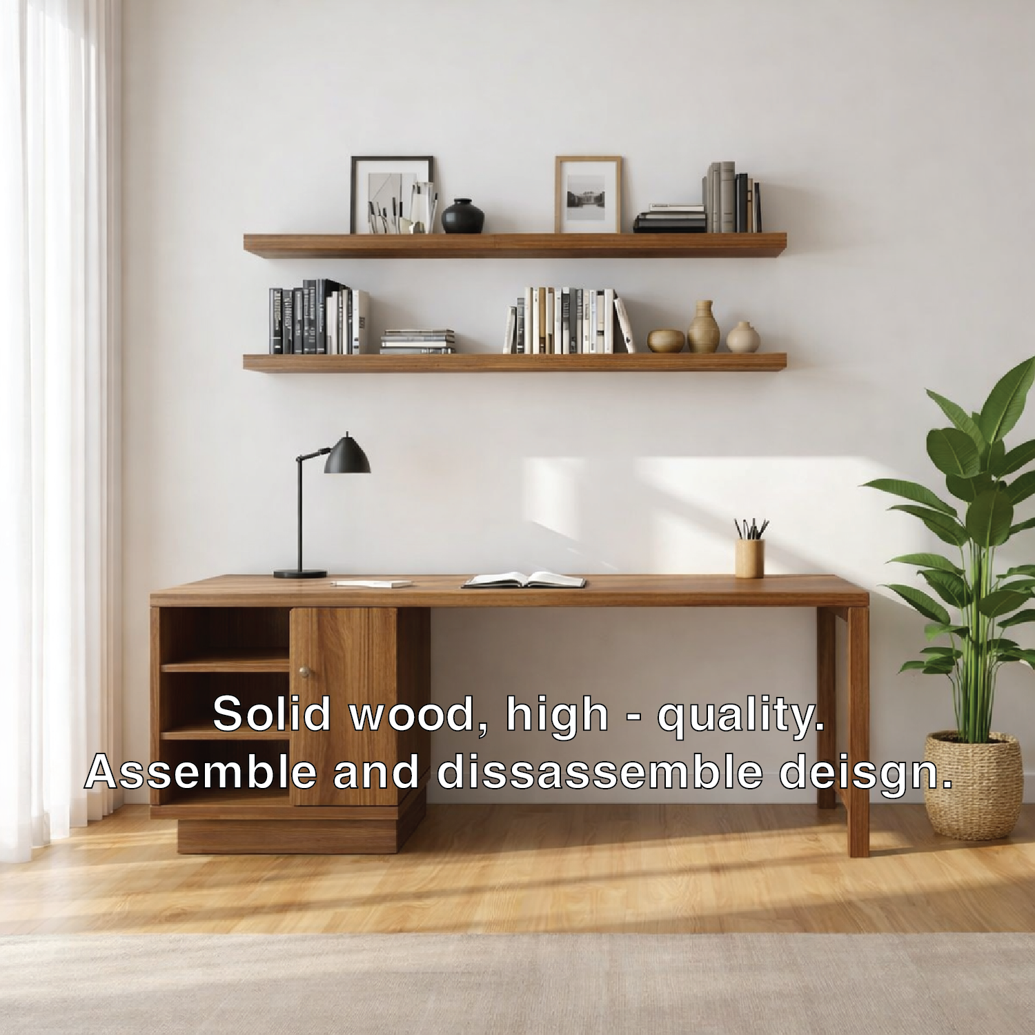 Handcrafted Solid Wood Work Desk with Storage Minimalist Scandinavian Home Office