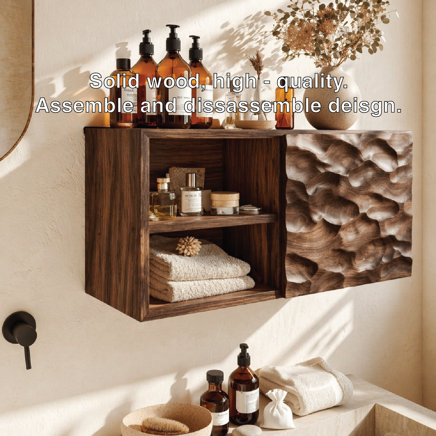 Floating Bathroom Cabinet, Modern Sculpted Wall Mounted Vanity Storage Organizer