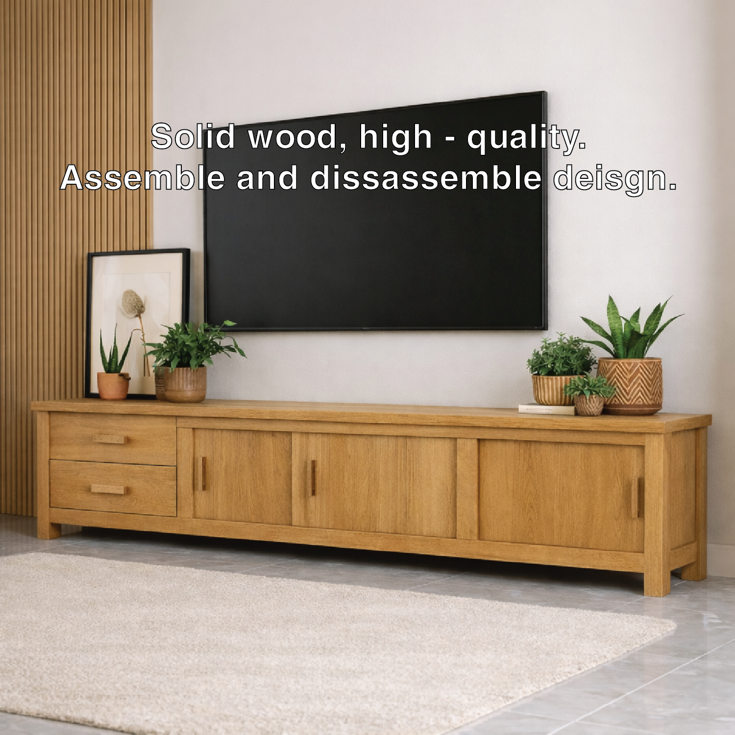 Mid Century Solid Wood TV Stand Long Media Console Storage Entertainment Cabinet