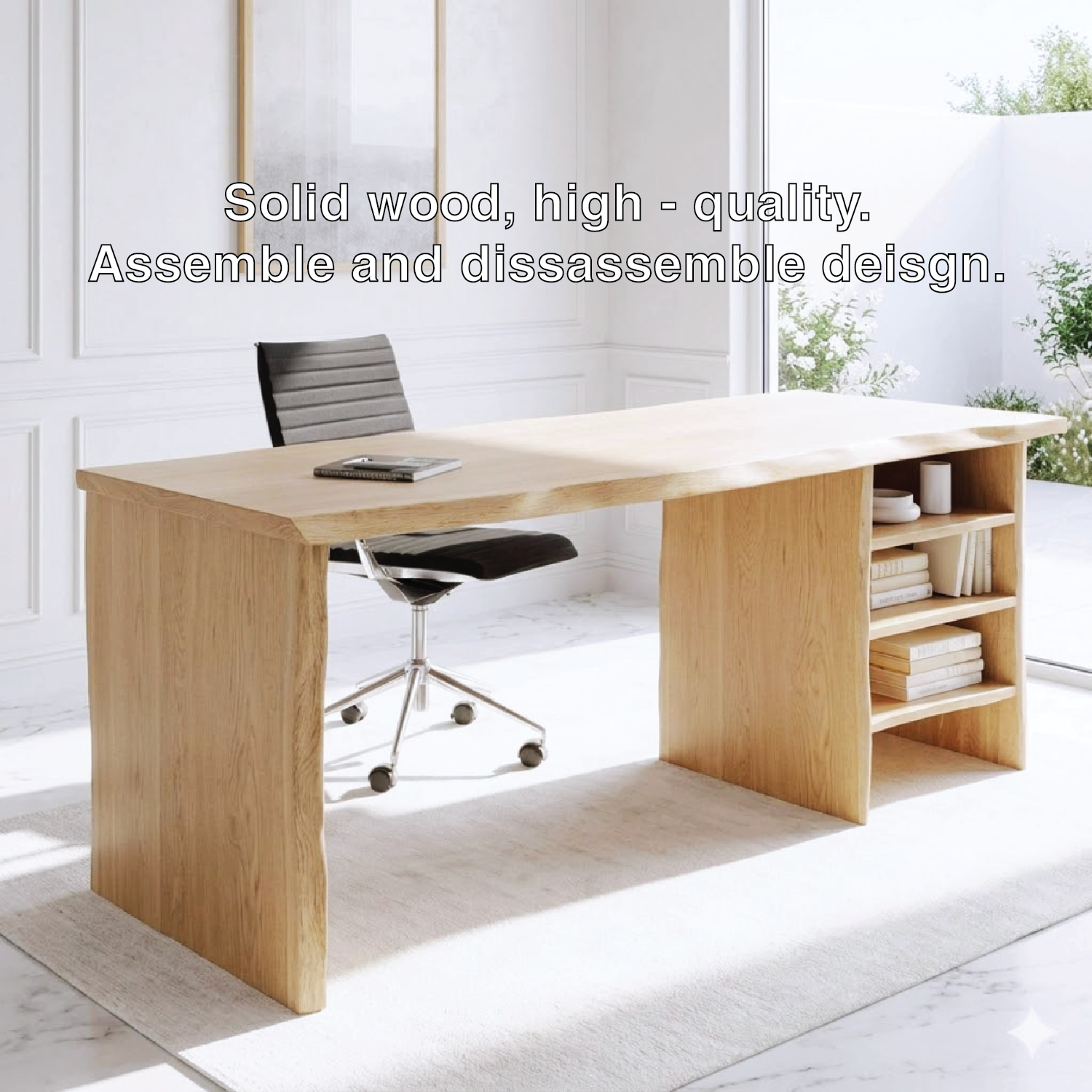 Modern Writing Desk with Open Shelf Storage Home Office Work Table Minimal Design