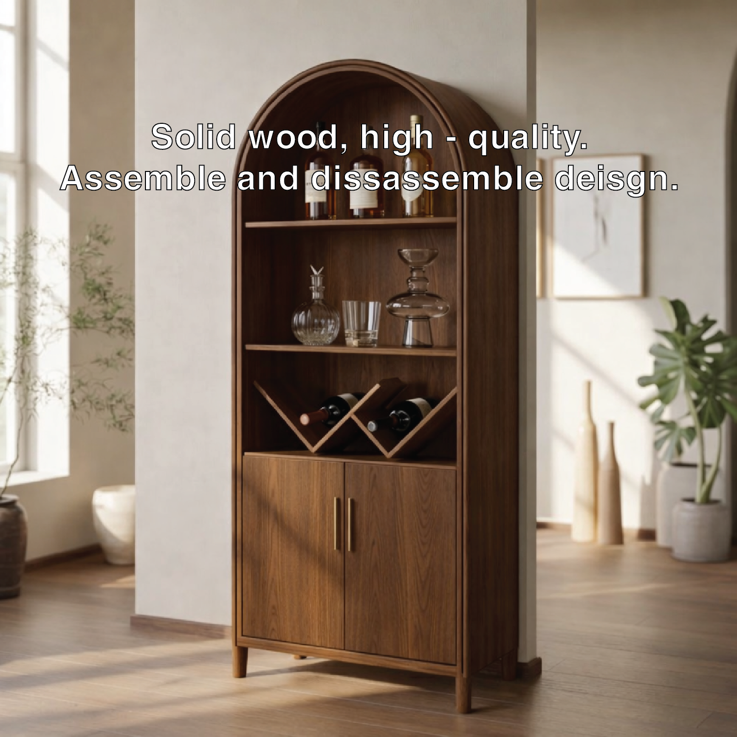 Modern Arched Wine Cabinet with Display Shelves and Built-In Bottle Organizer