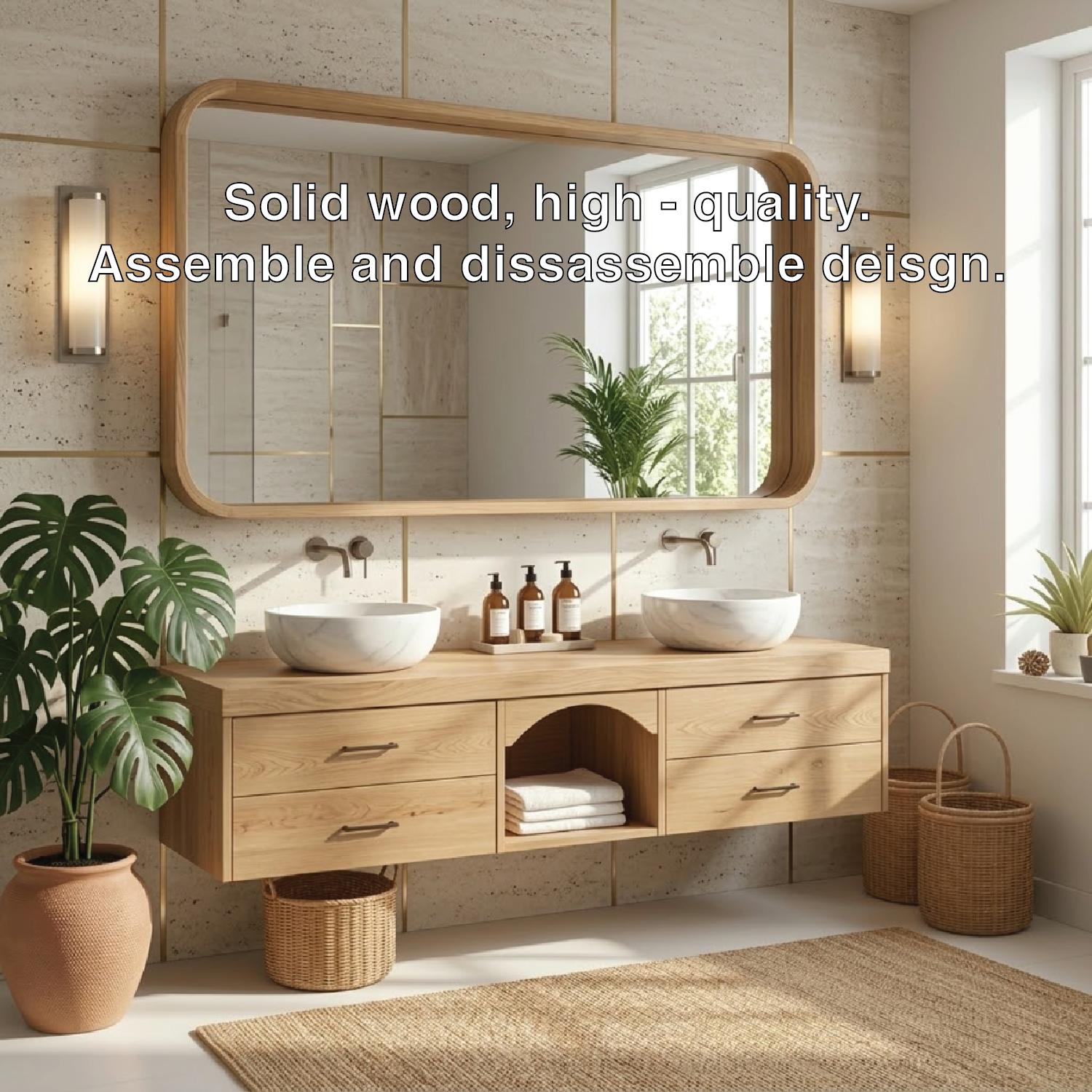 Double Sink Floating Vanity with Oak Wood, Modern and Spacious Design