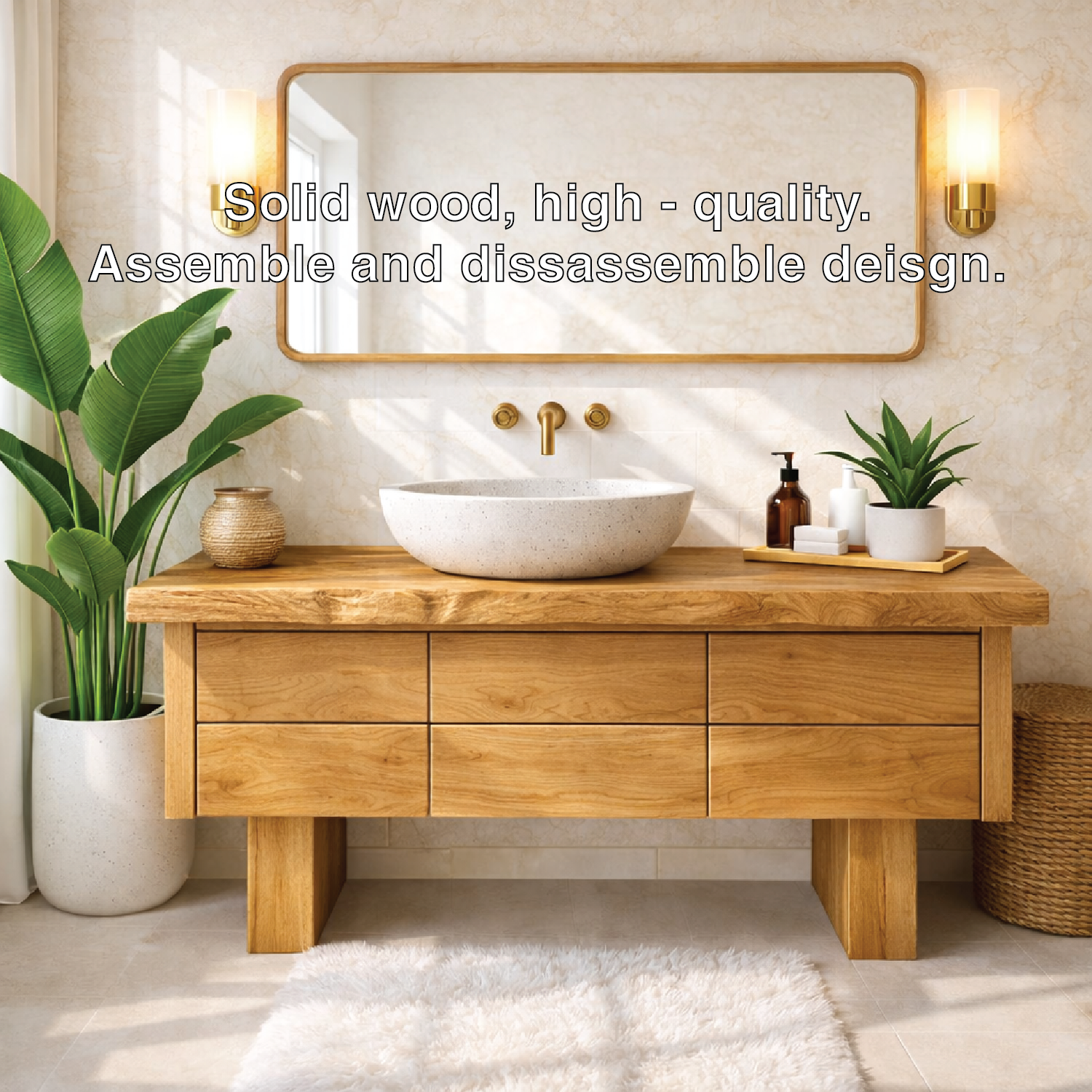 Wooden Bathroom Vanity with Modern Storage and Minimalist Design