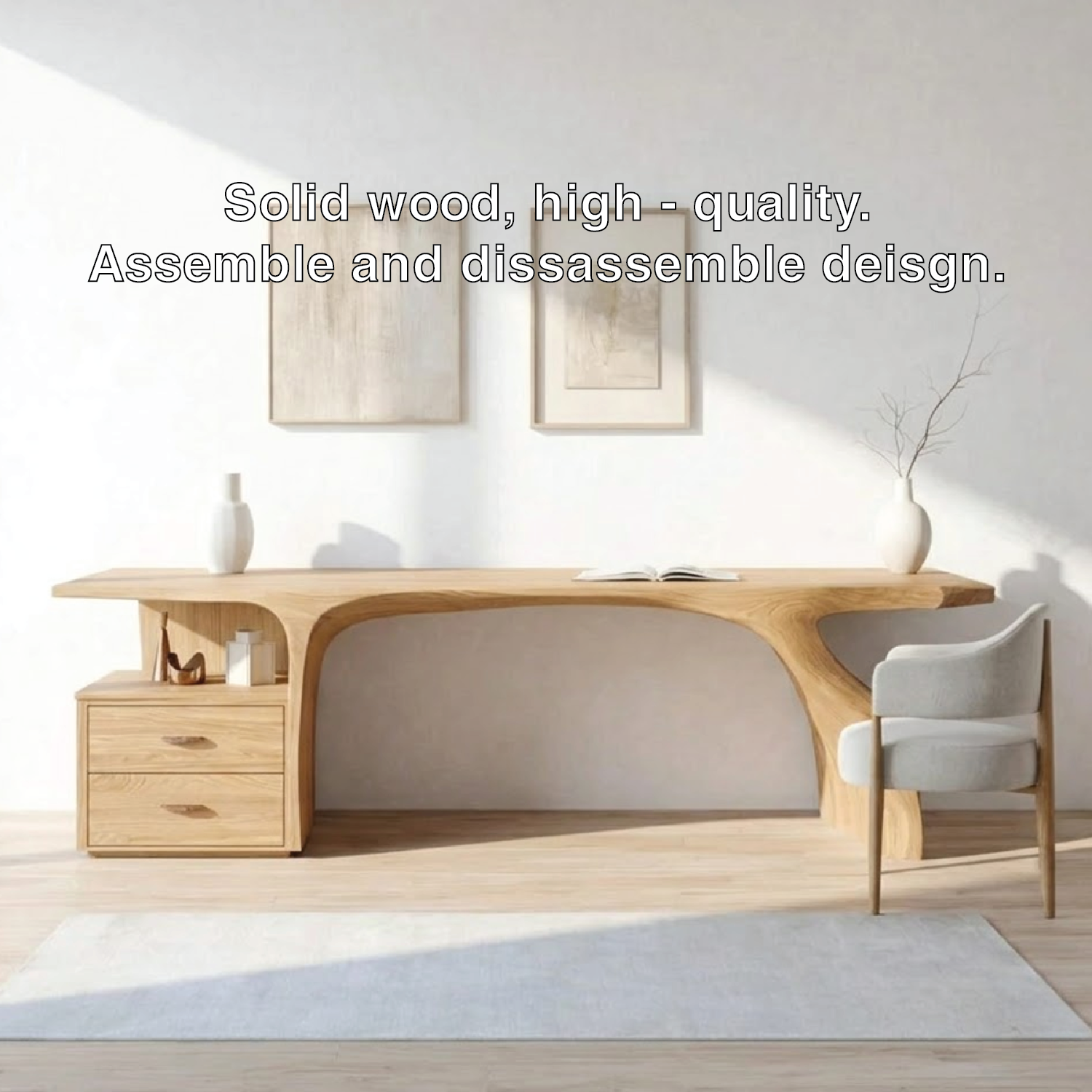 Curved Writing Desk with Storage Drawer Modern Home Office Table Minimalist Workstation