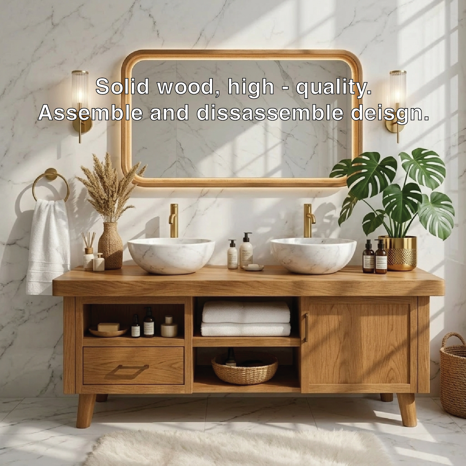Elegant Modern Wooden Bathroom Vanity with Double Sink Design