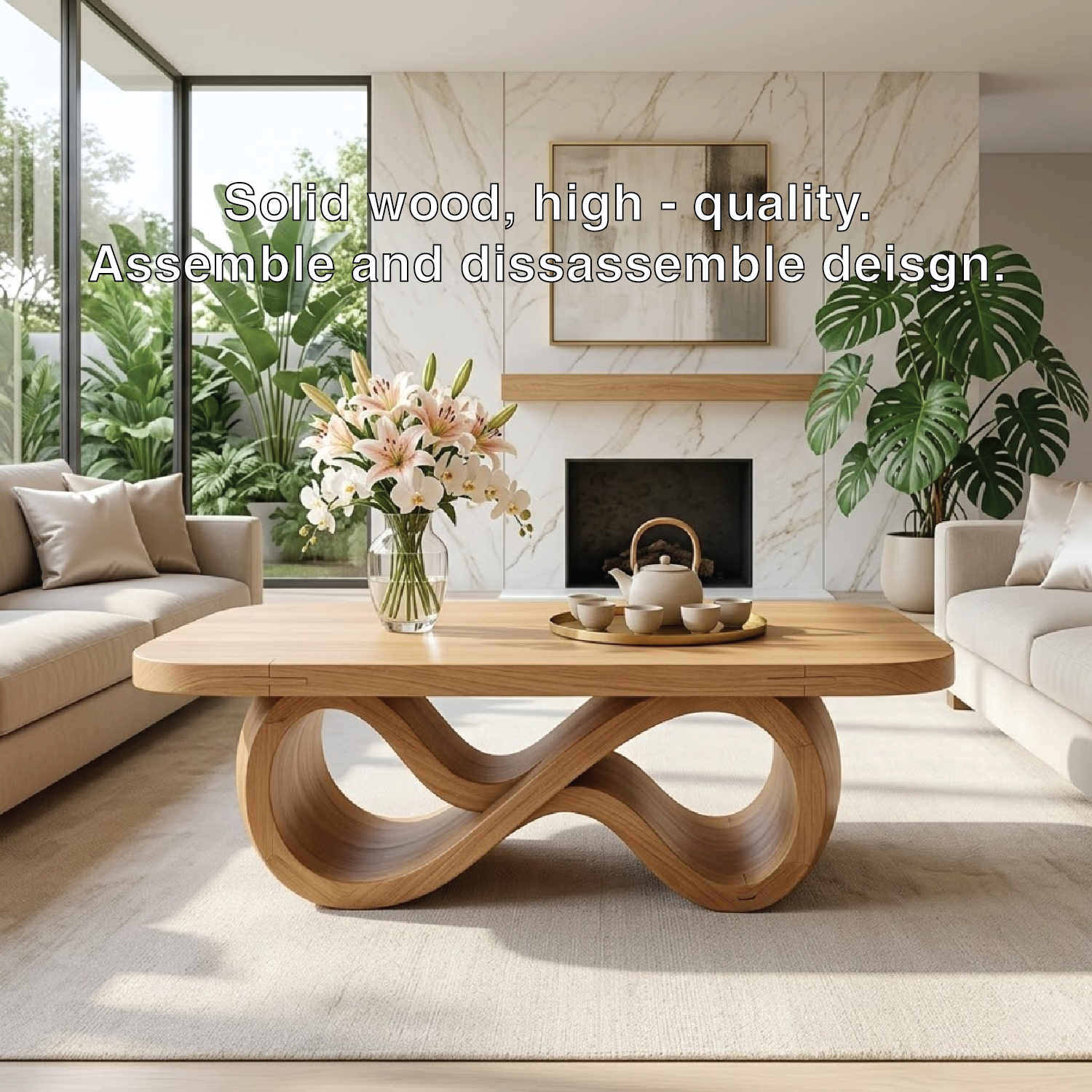 Elegant Infinity-Shaped Coffee Table, Modern Wooden Living Room Furniture