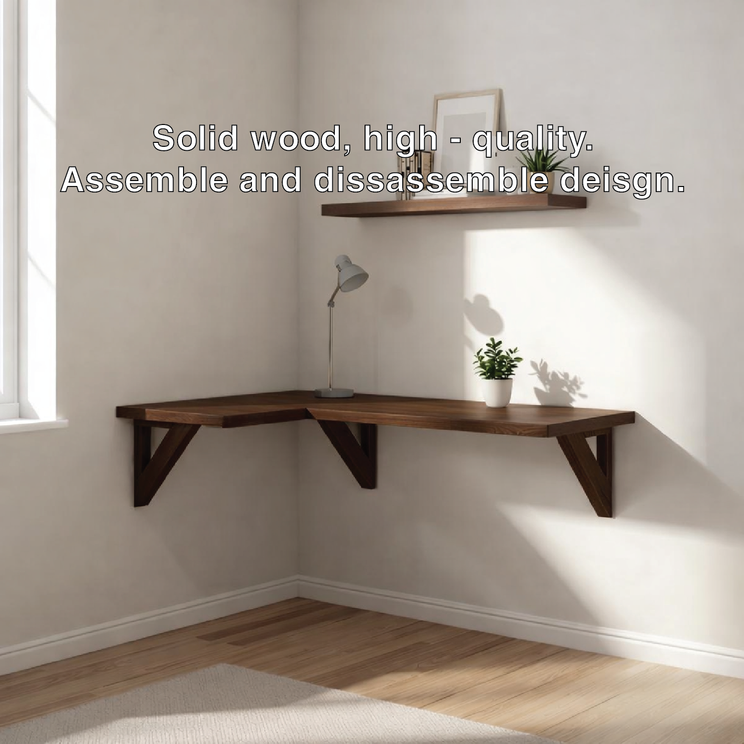 Floating Walnut Corner Desk – Minimalist Wall-Mounted Workspace
