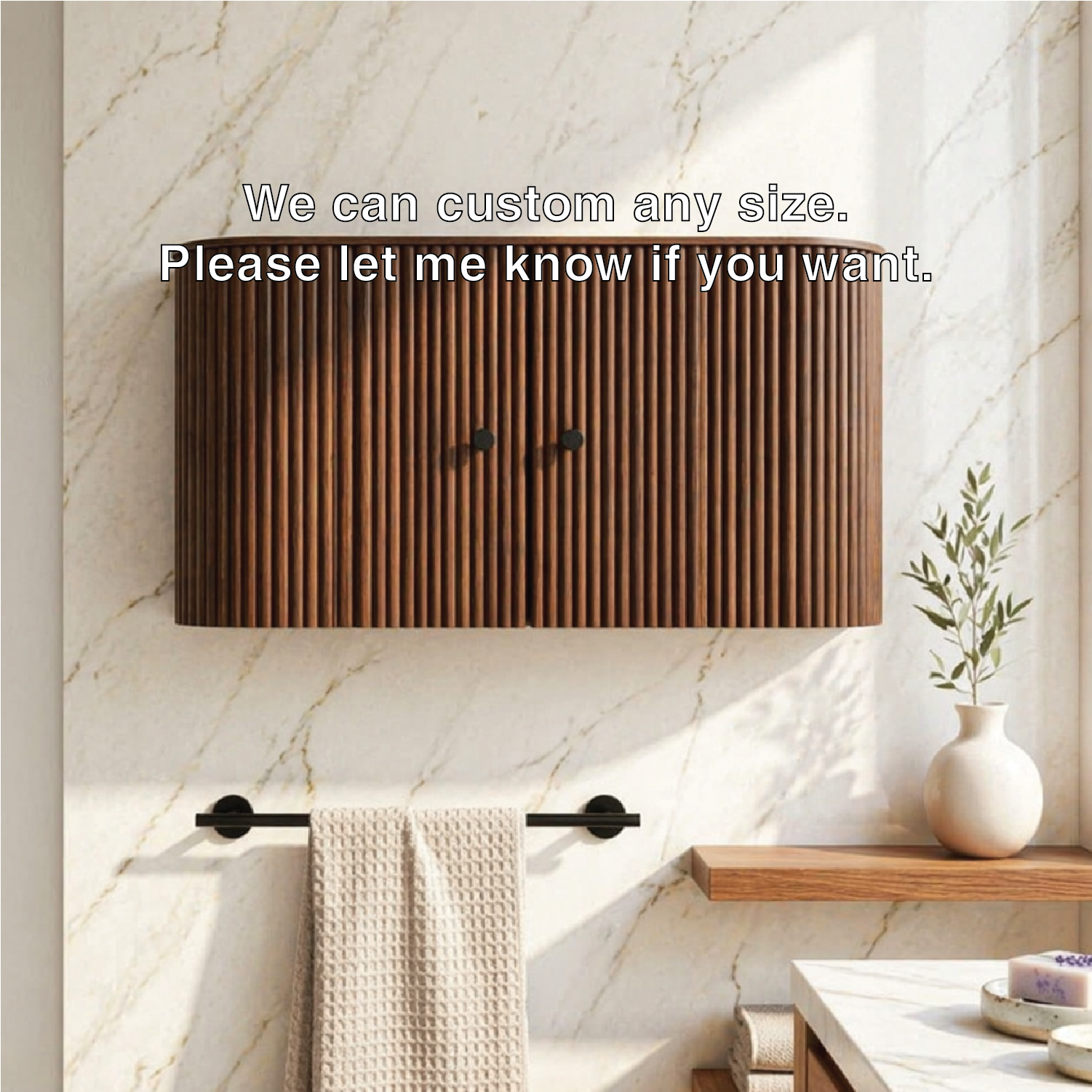 Curved Floating Bathroom Cabinet, Modern Fluted Wall Mounted Storage Organizer