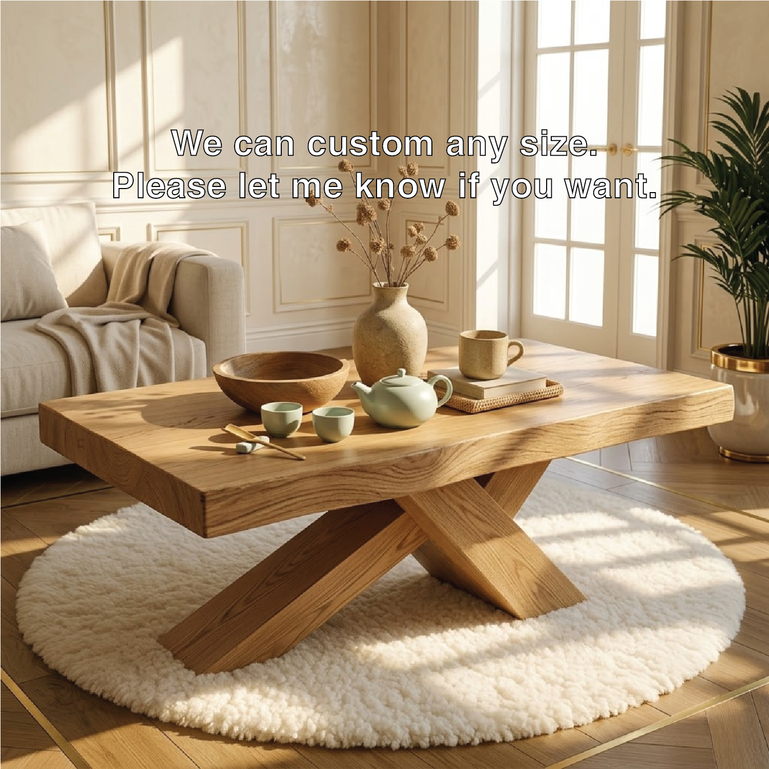 Rustic Solid Wood Coffee Table with X-shaped Legs and Natural Finish