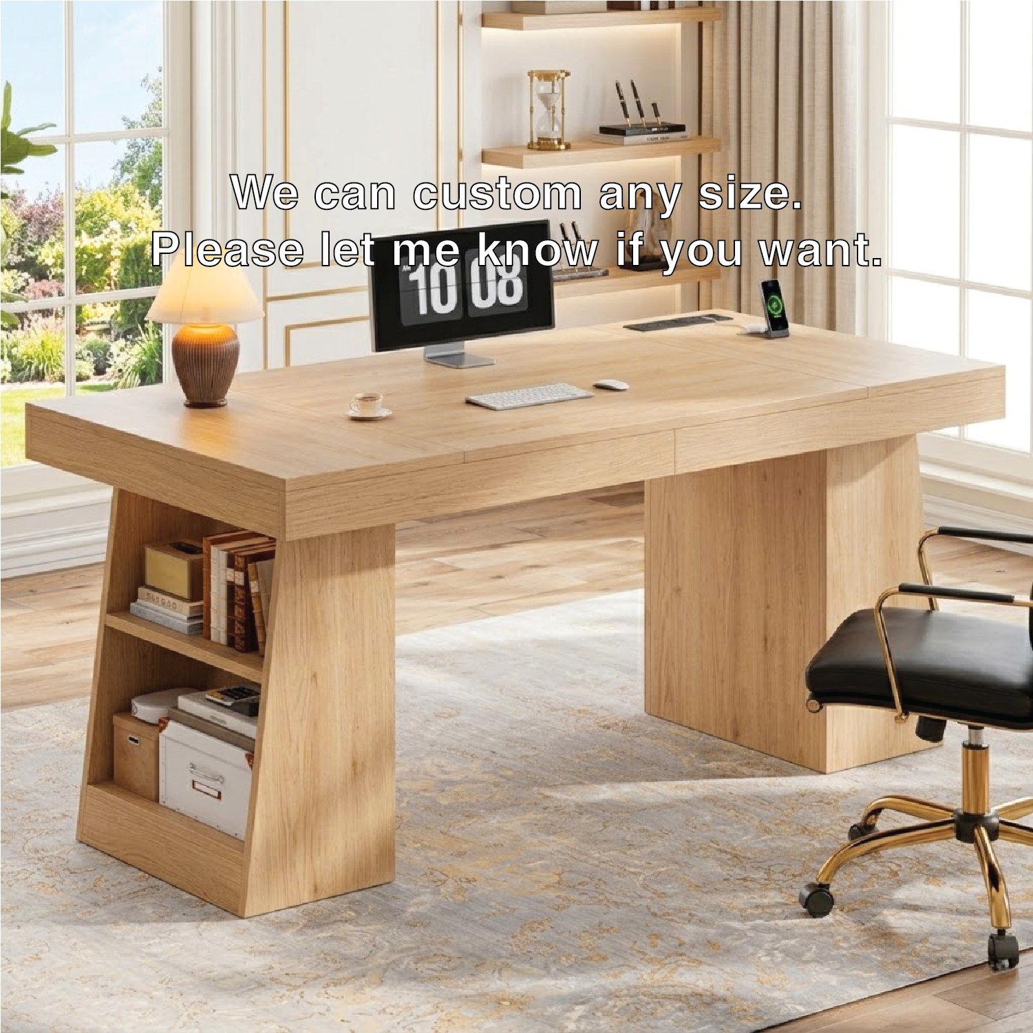 Modern Executive Desk with Built-in Storage and Spacious Work Surface