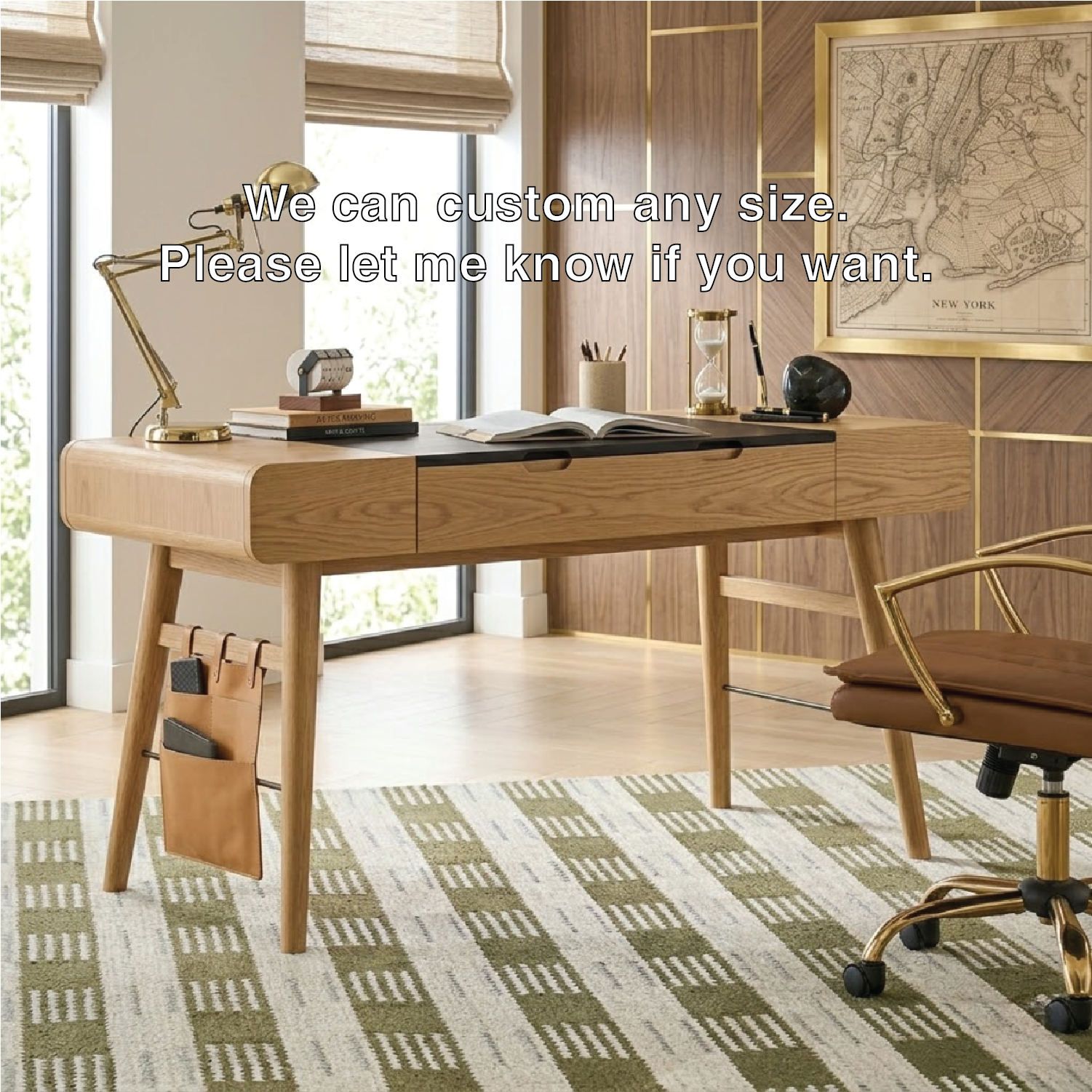 Modern Wooden Work Desk with Drawers and Storage