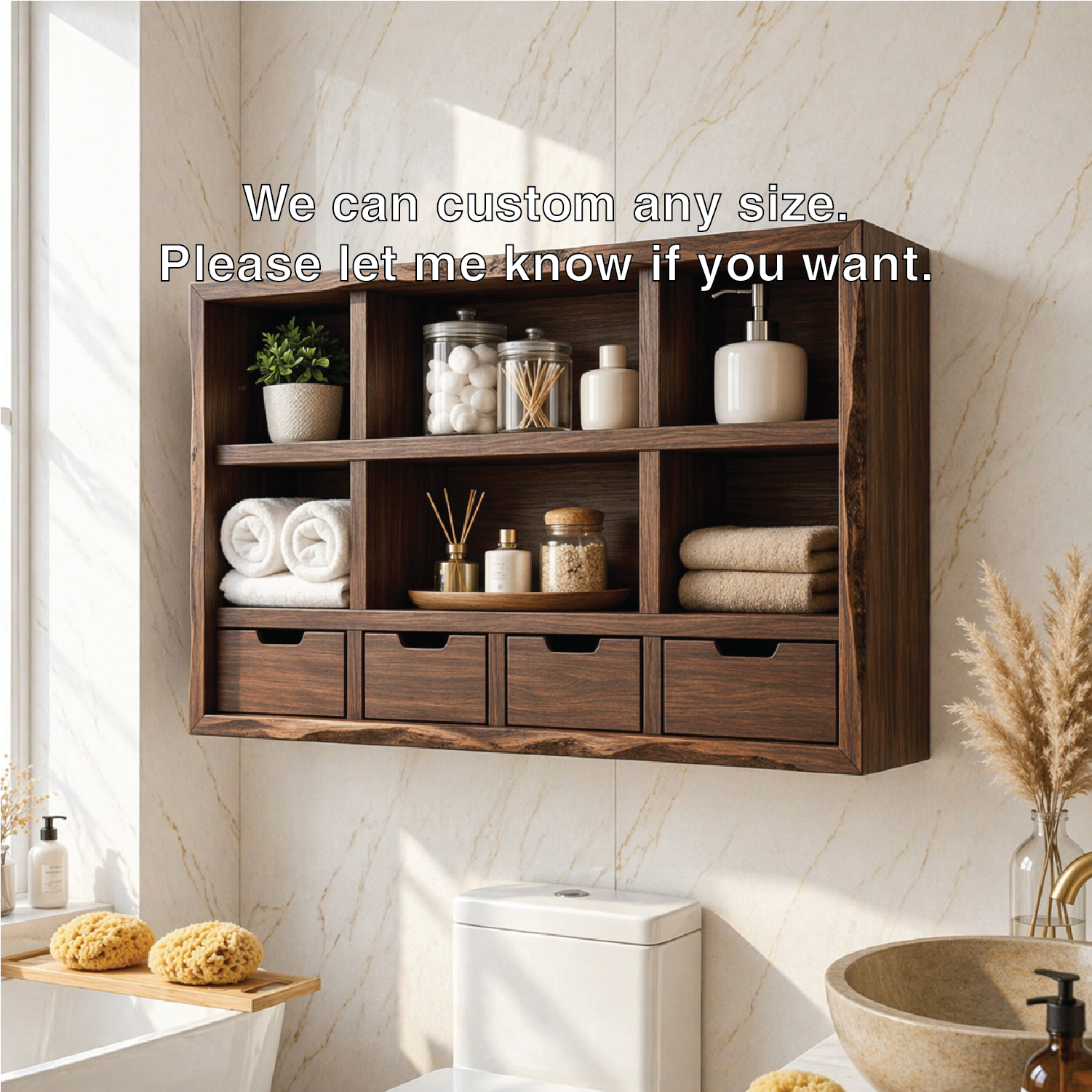 Floating Bathroom Cabinet, Wall Mounted Vanity Organizer With Drawers and Shelves