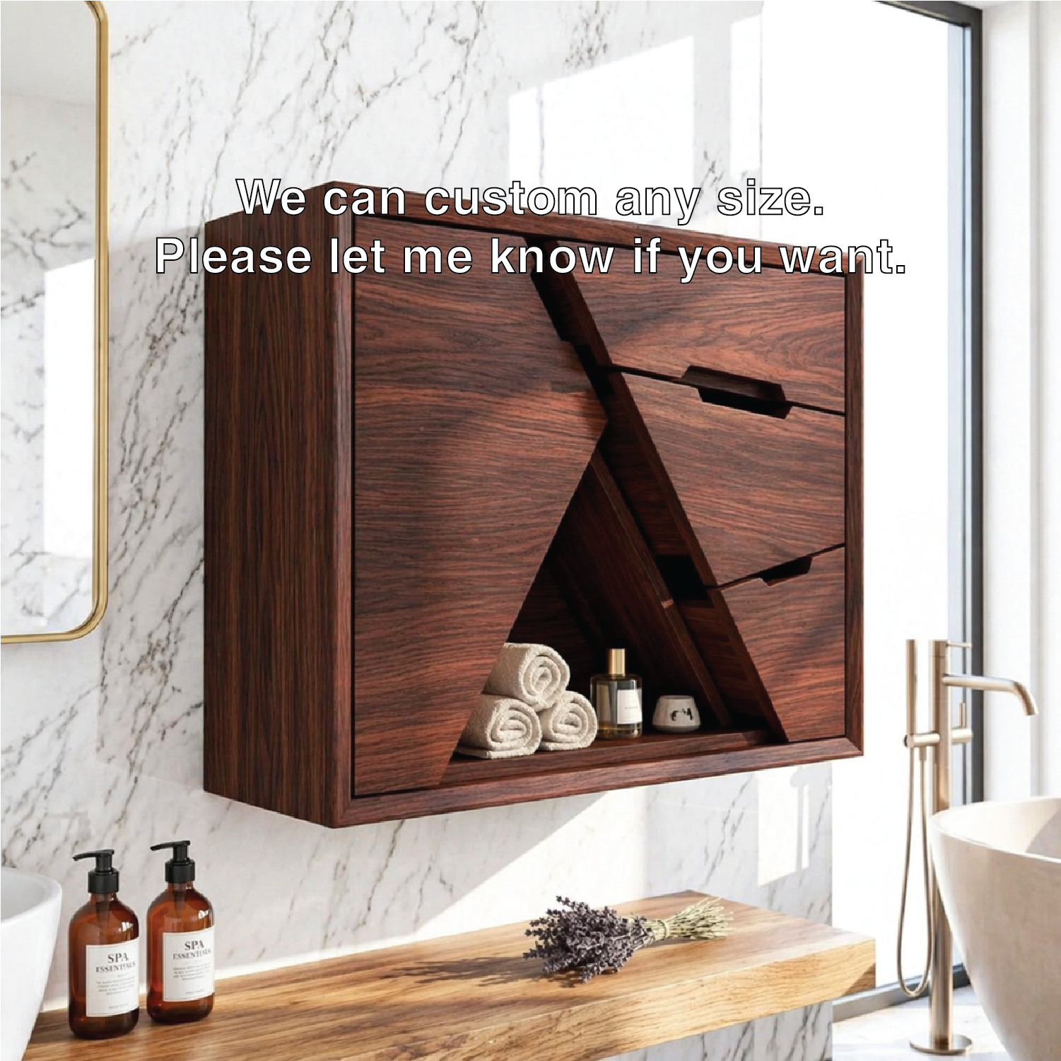 Geometric Floating Bathroom Cabinet, Modern Wall Mounted Vanity Storage Organizer