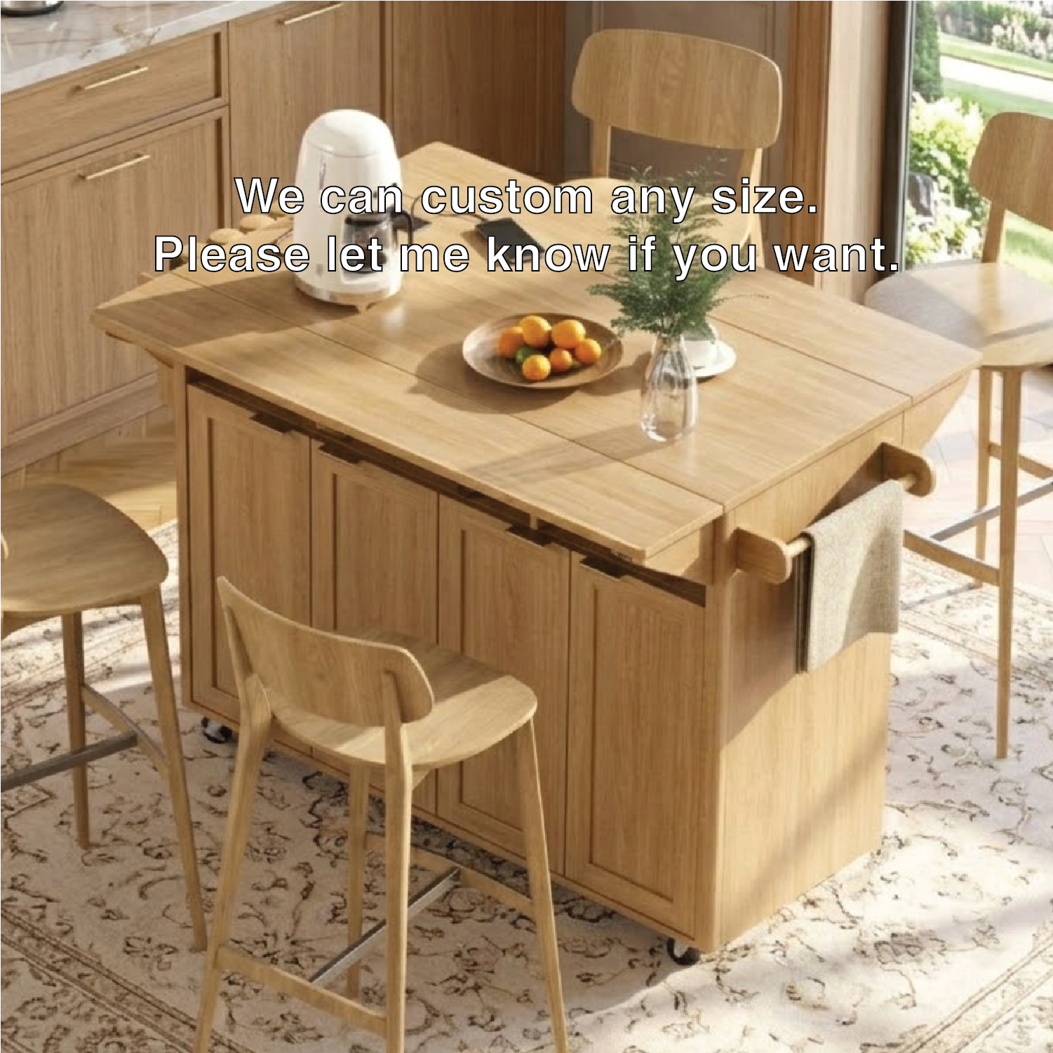 Rolling Kitchen Island with Drop Leaf Table, Storage Cabinet, Dining Cart for Small Kitchen Space