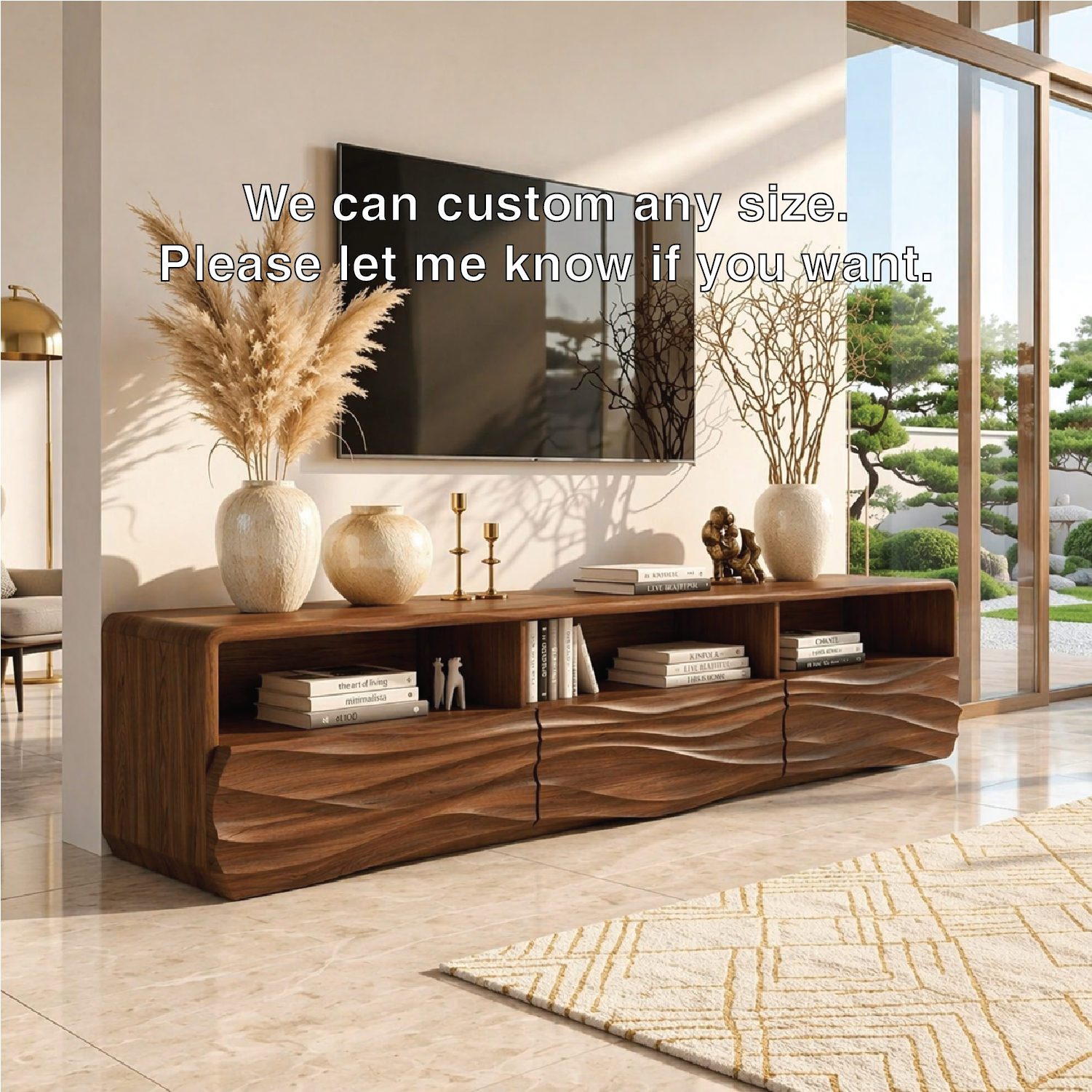 Modern Wave TV Console, Sculptural Entertainment Cabinet for Luxury Home Interiors